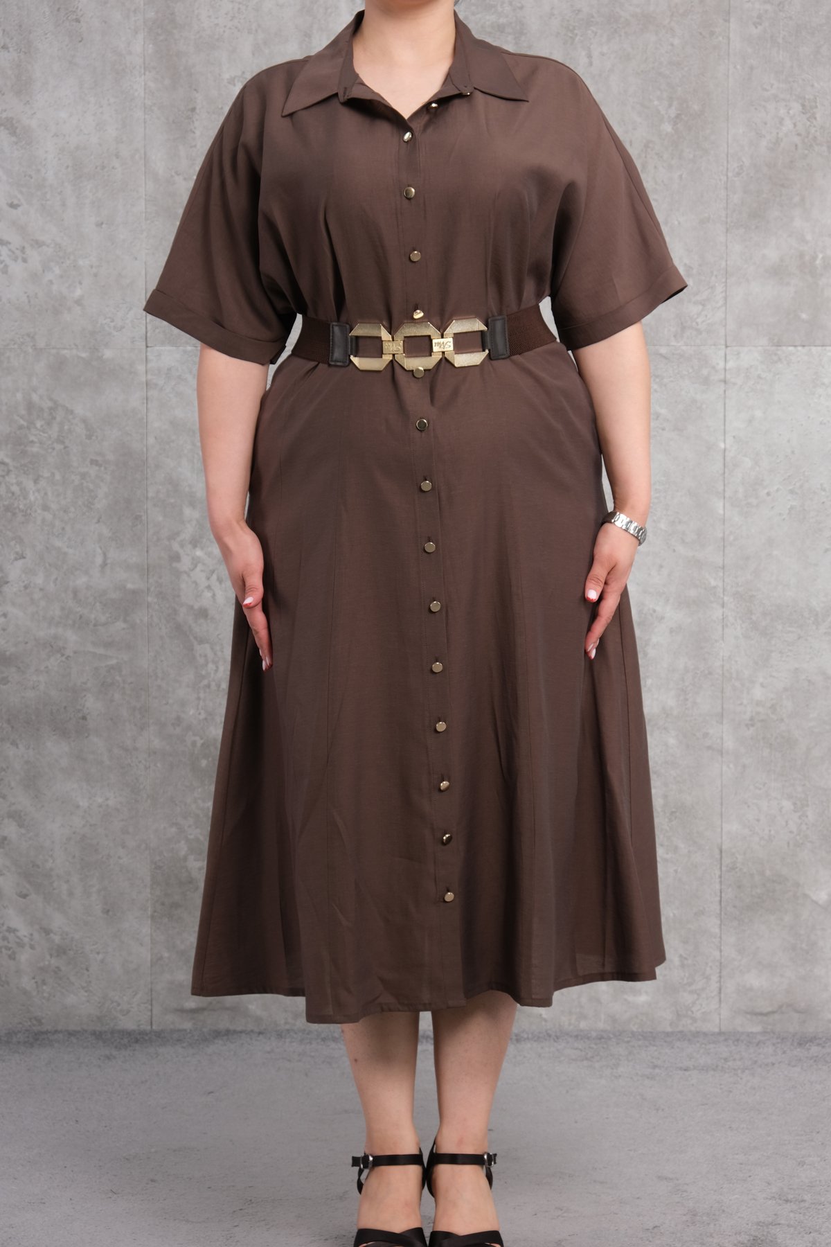 Платье больших размеров-Коричневый