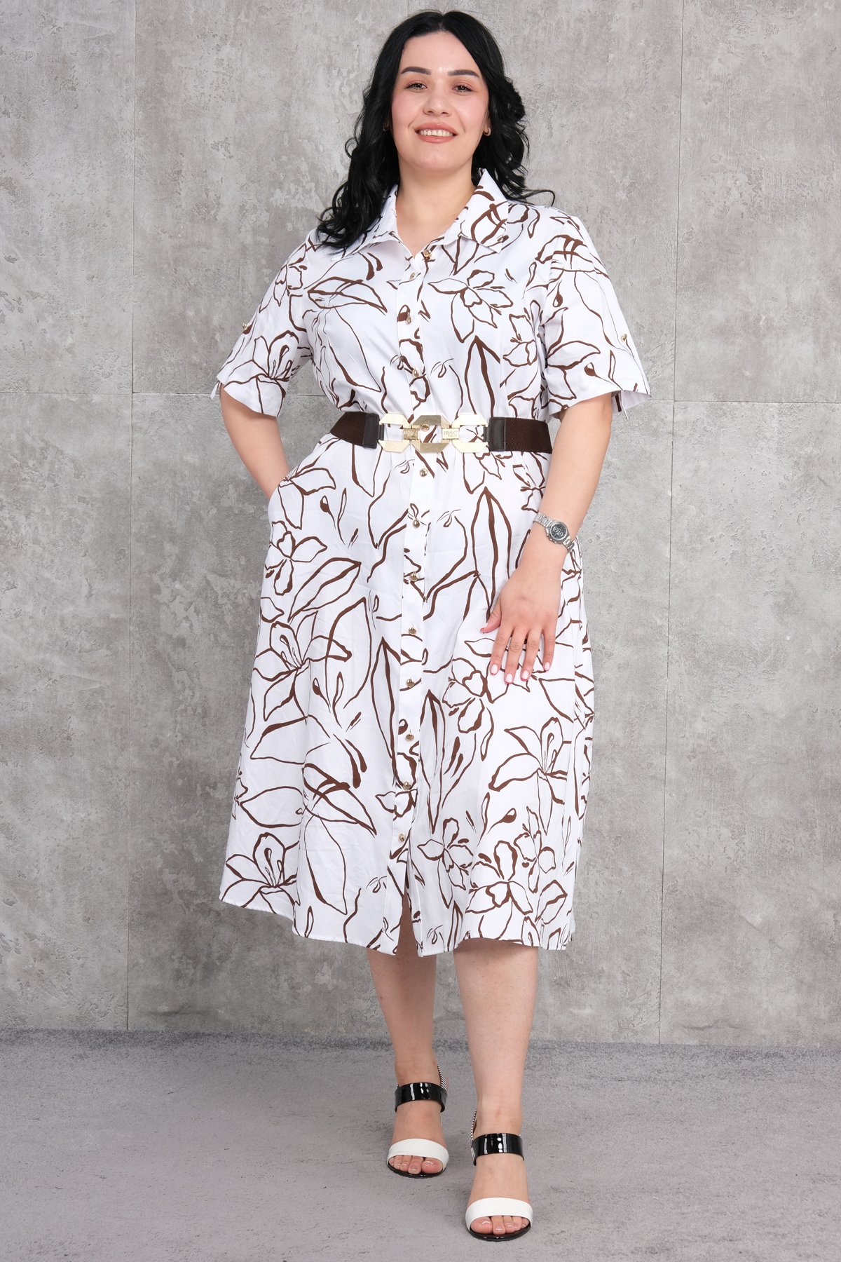 Платье больших размеров-Коричневый