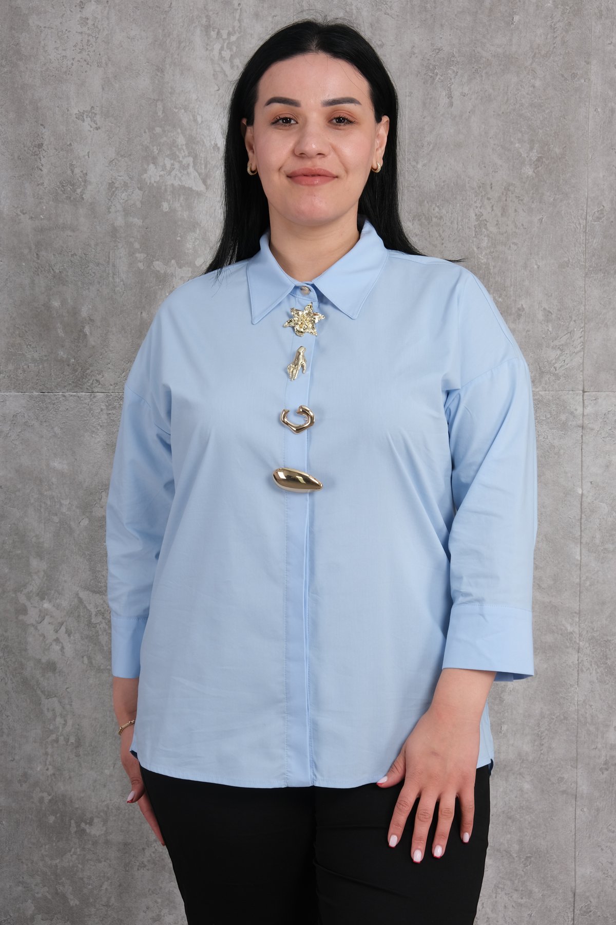Plus Size Blouse-Blue