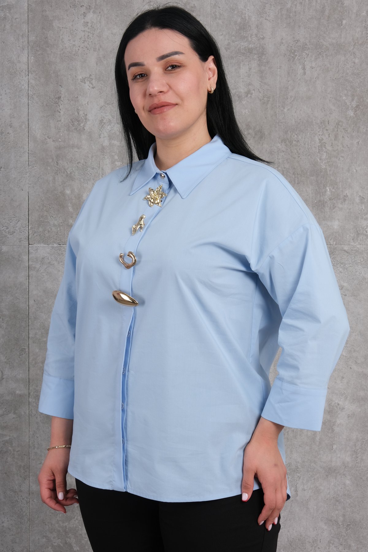 Plus Size Blouse-Blue