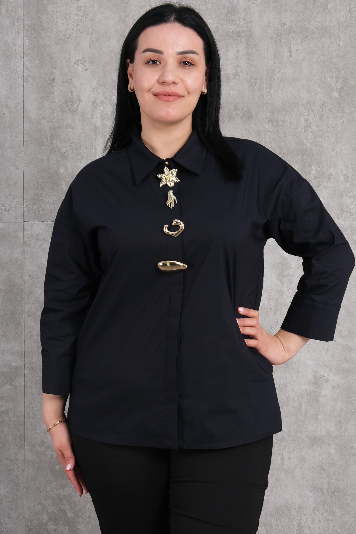 Büyük Beden Bluz-Lacivert