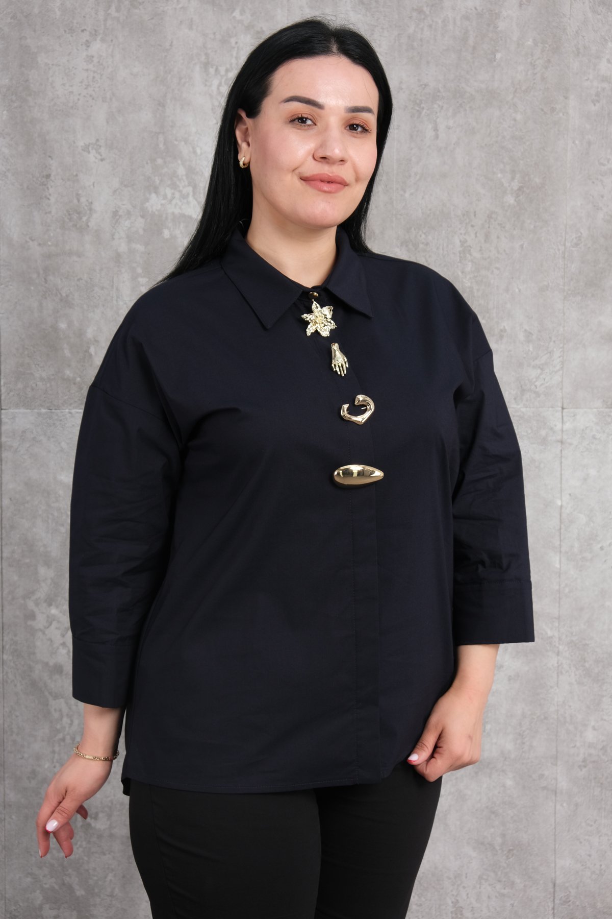 Büyük Beden Bluz-Lacivert