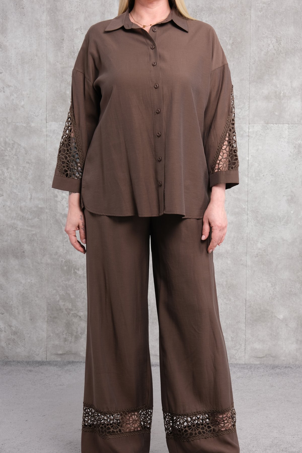 Plus Size Two-Piece Set-Brown