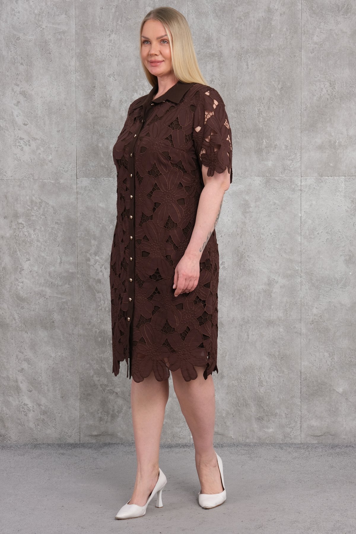 Платье больших размеров-Коричневый