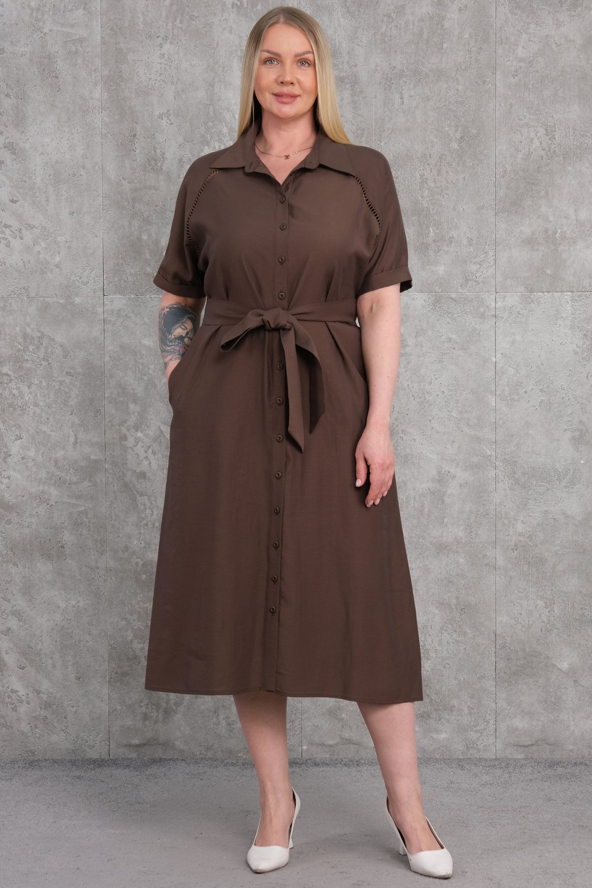 Plus Size Dress-Brown