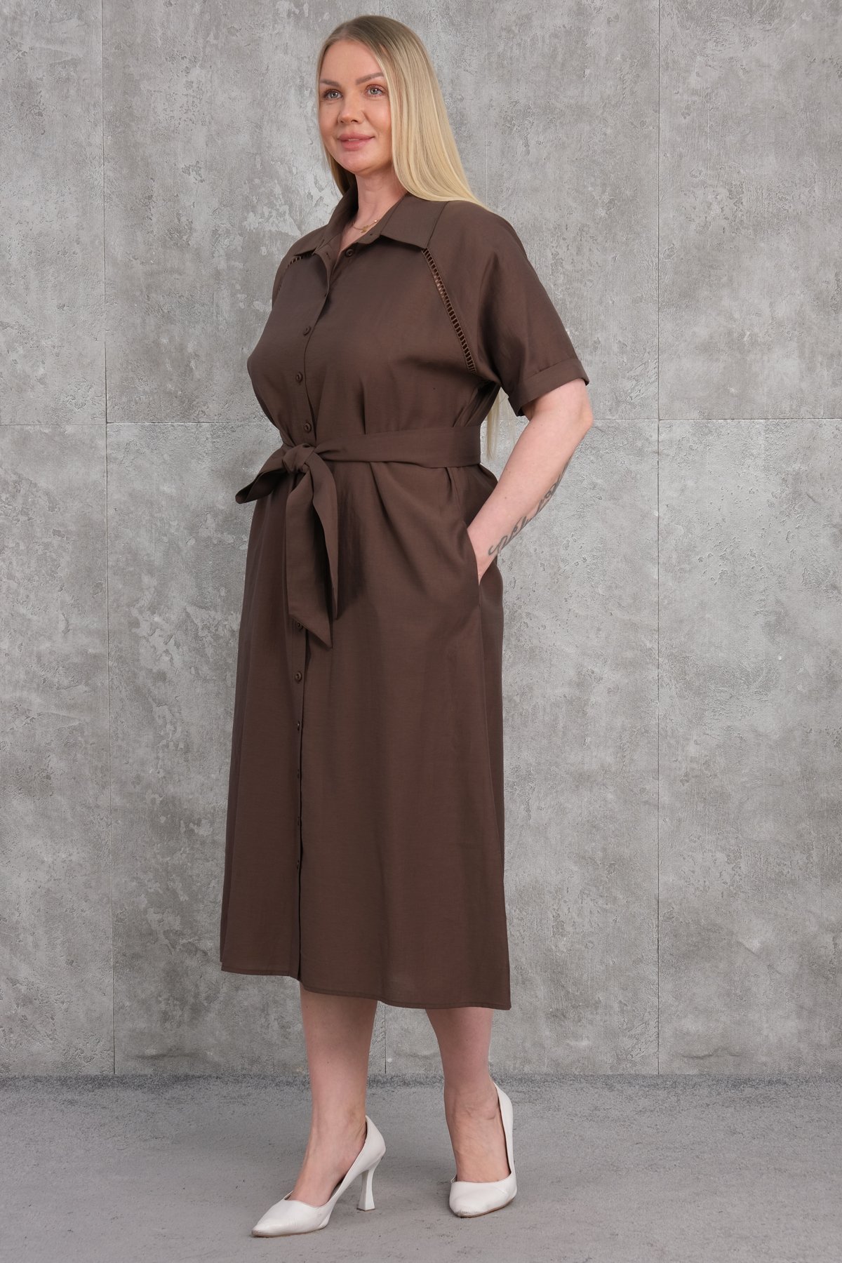 Plus Size Dress-Brown