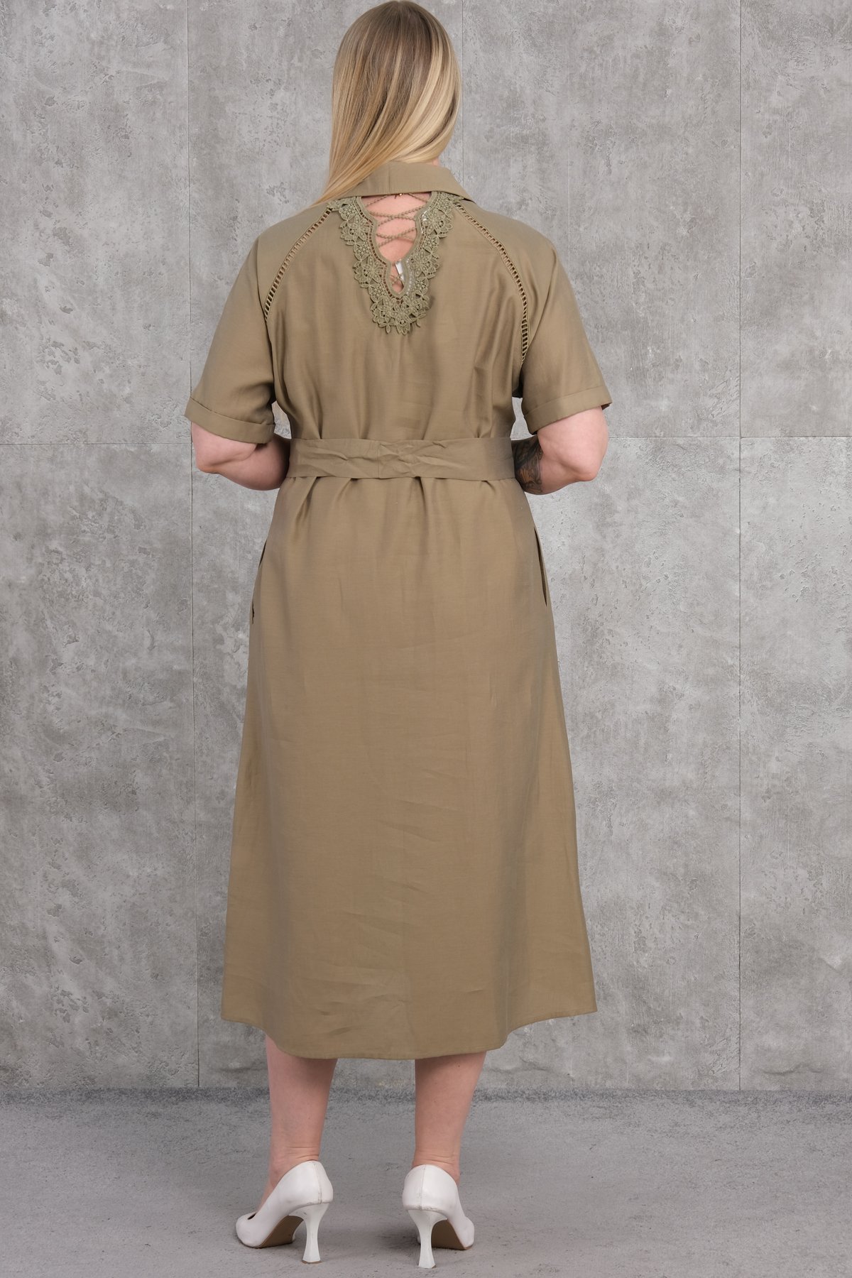 فستان مقاس كبير-الخاكي