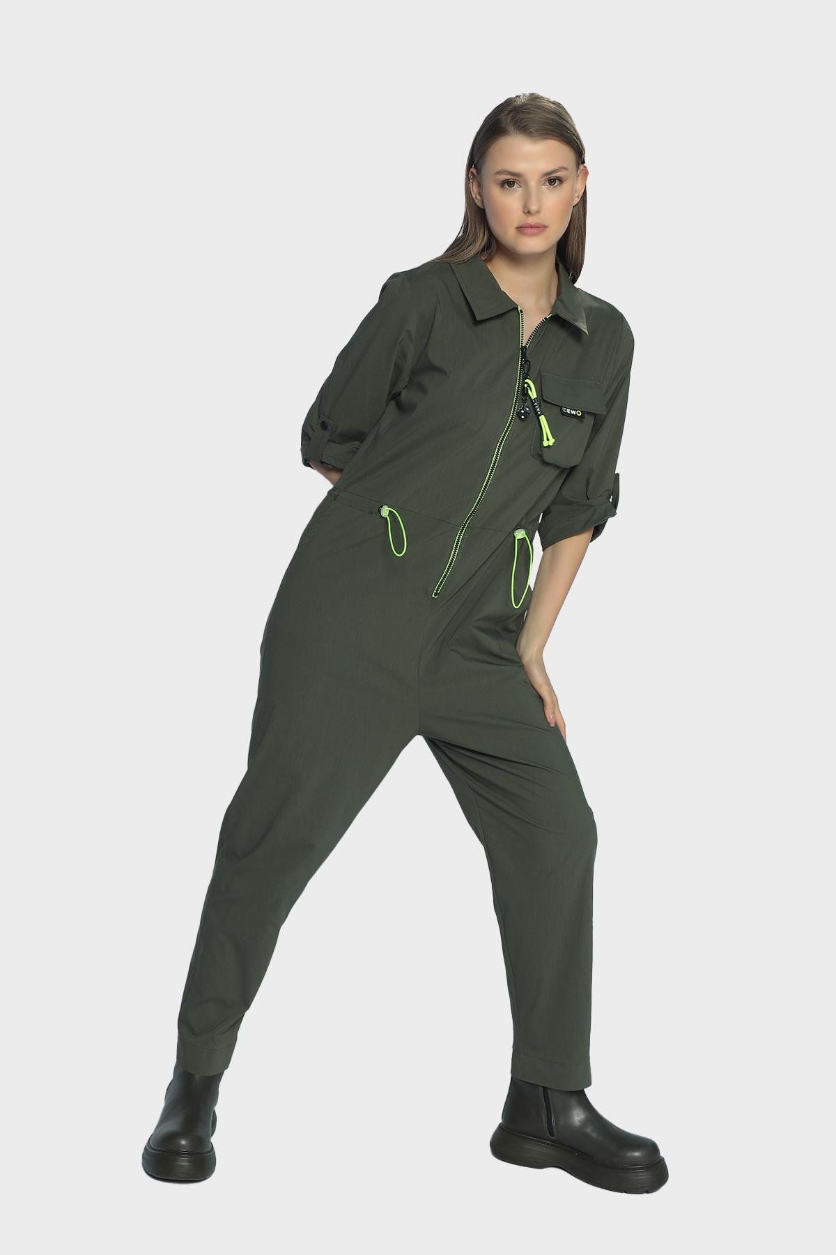 Womens sports style jumpsuit with zipper at the front and adjusted at the waist