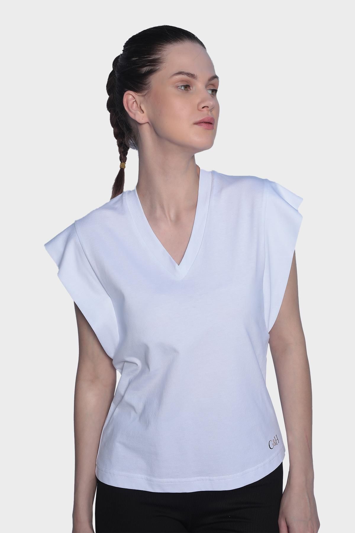 Womens V-Neck Basic Sleeveless T-Shirt - White