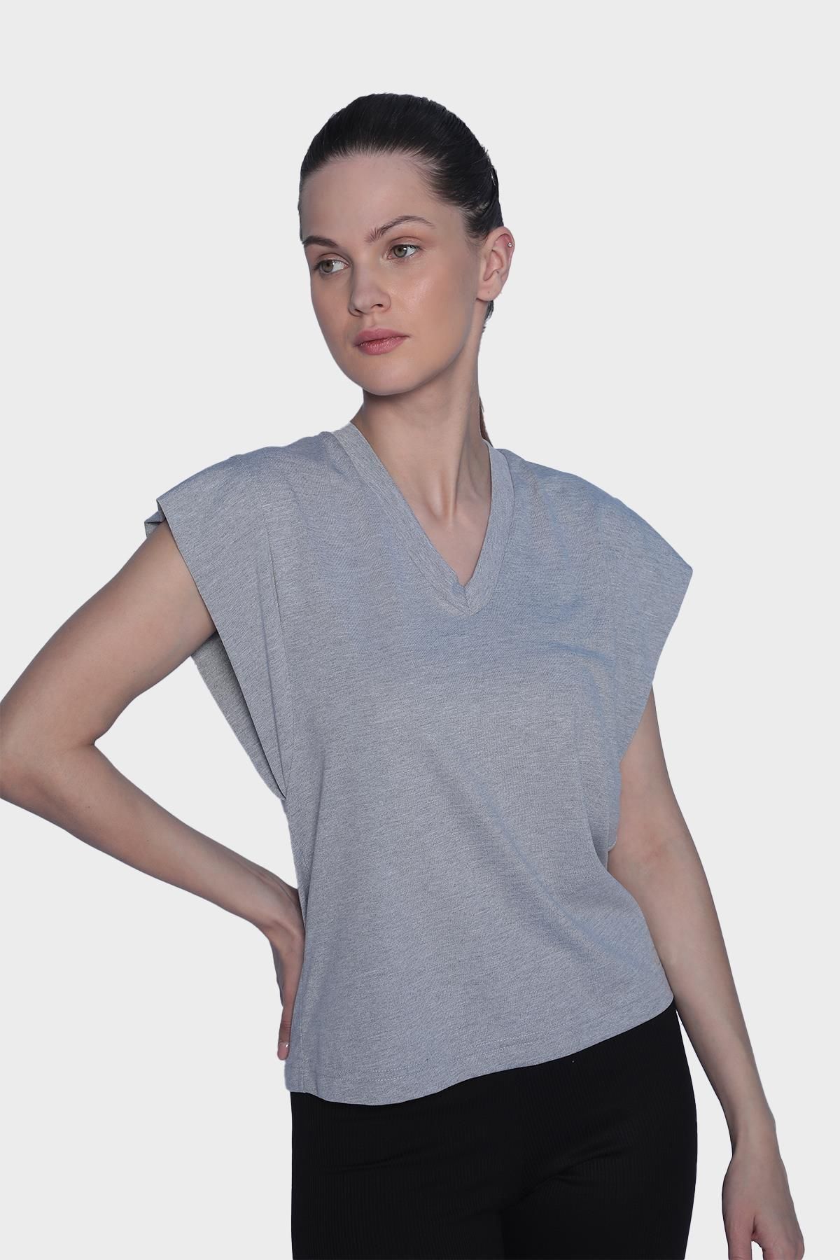 Womens V-Neck Basic Sleeveless T-Shirt - Grey