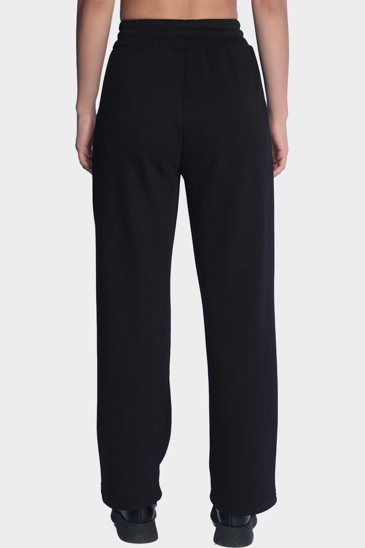 Женские широкие спортивные штаны с эластичной талией - Черный
