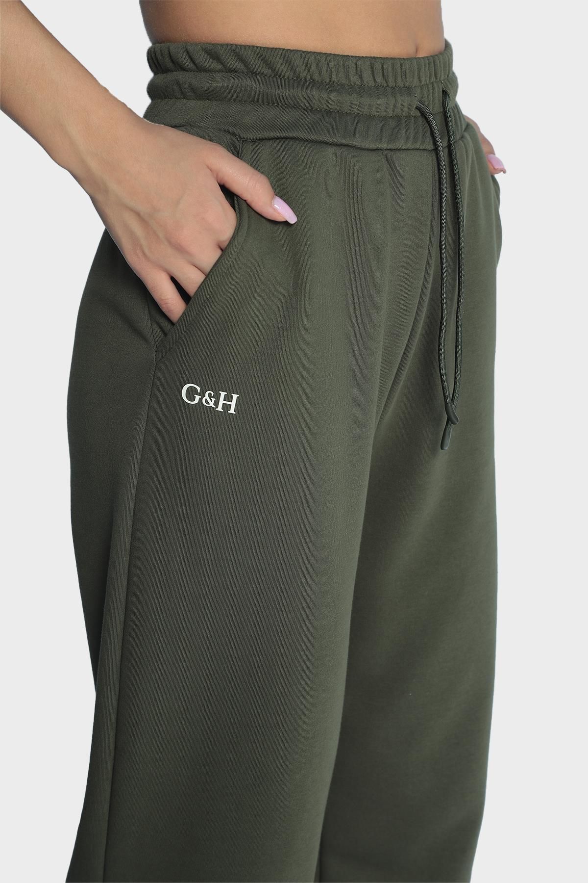 Женские широкие спортивные штаны с эластичной талией - Хаки