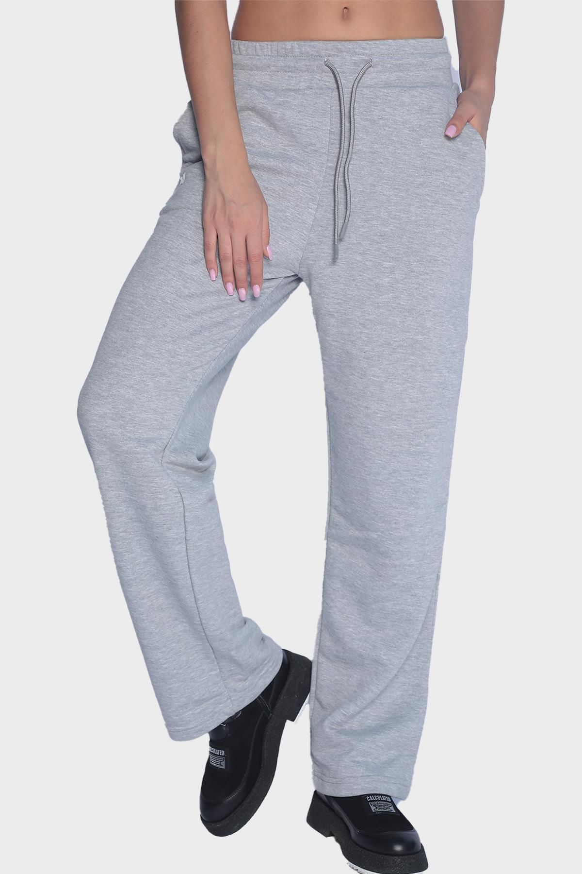 Женские широкие спортивные штаны с эластичной талией - Серый