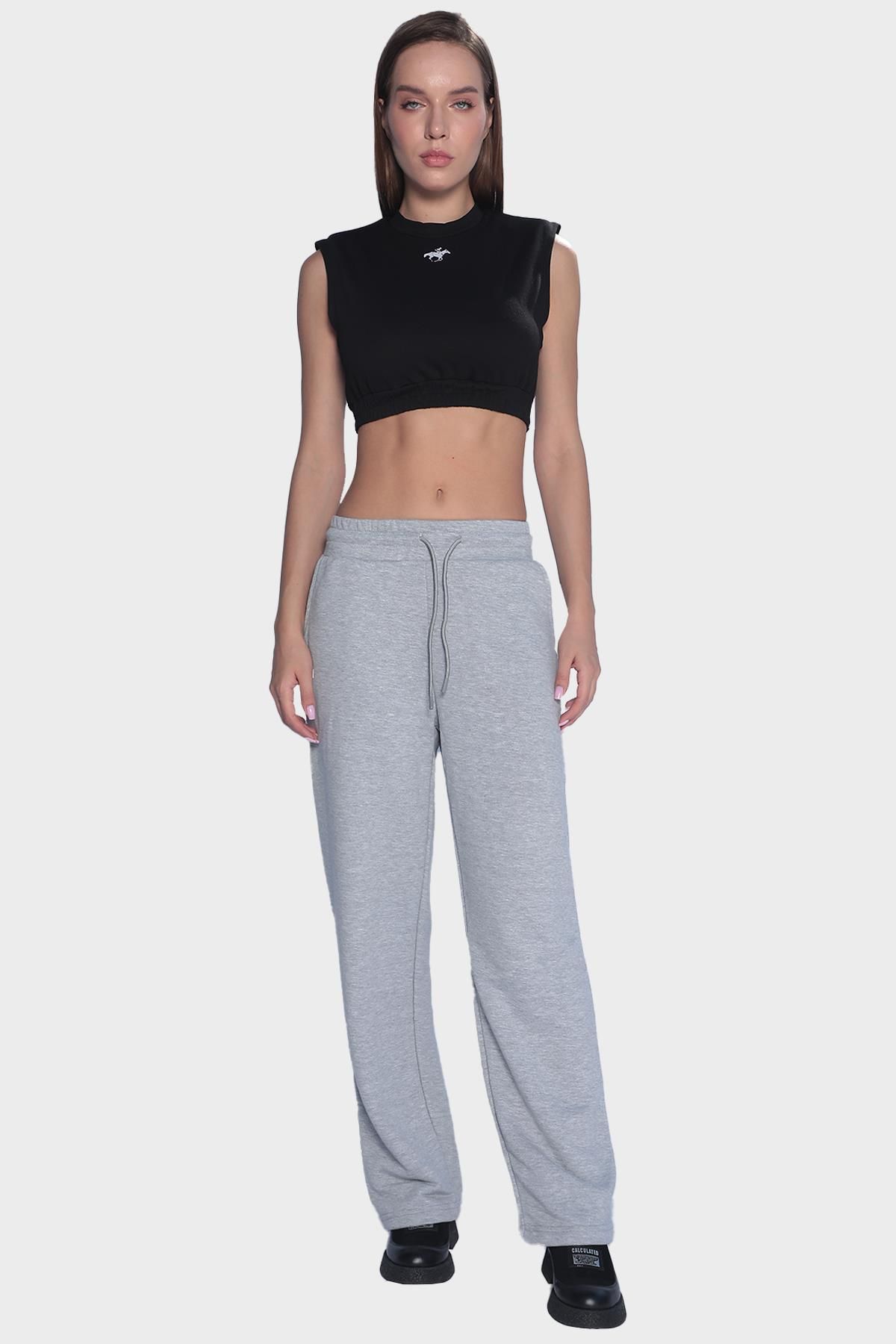 Womens wide-leg sweatpants with elasticated waist - Grey