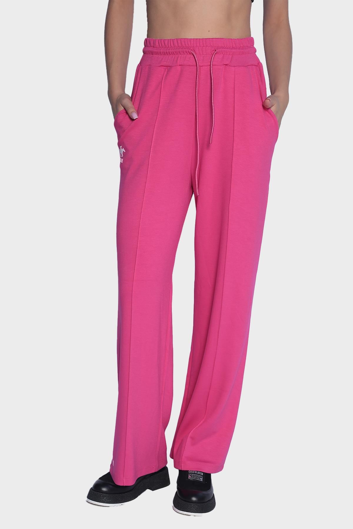 Женские спортивные штаны на резинке с широким карманом на талии - Fuchsia