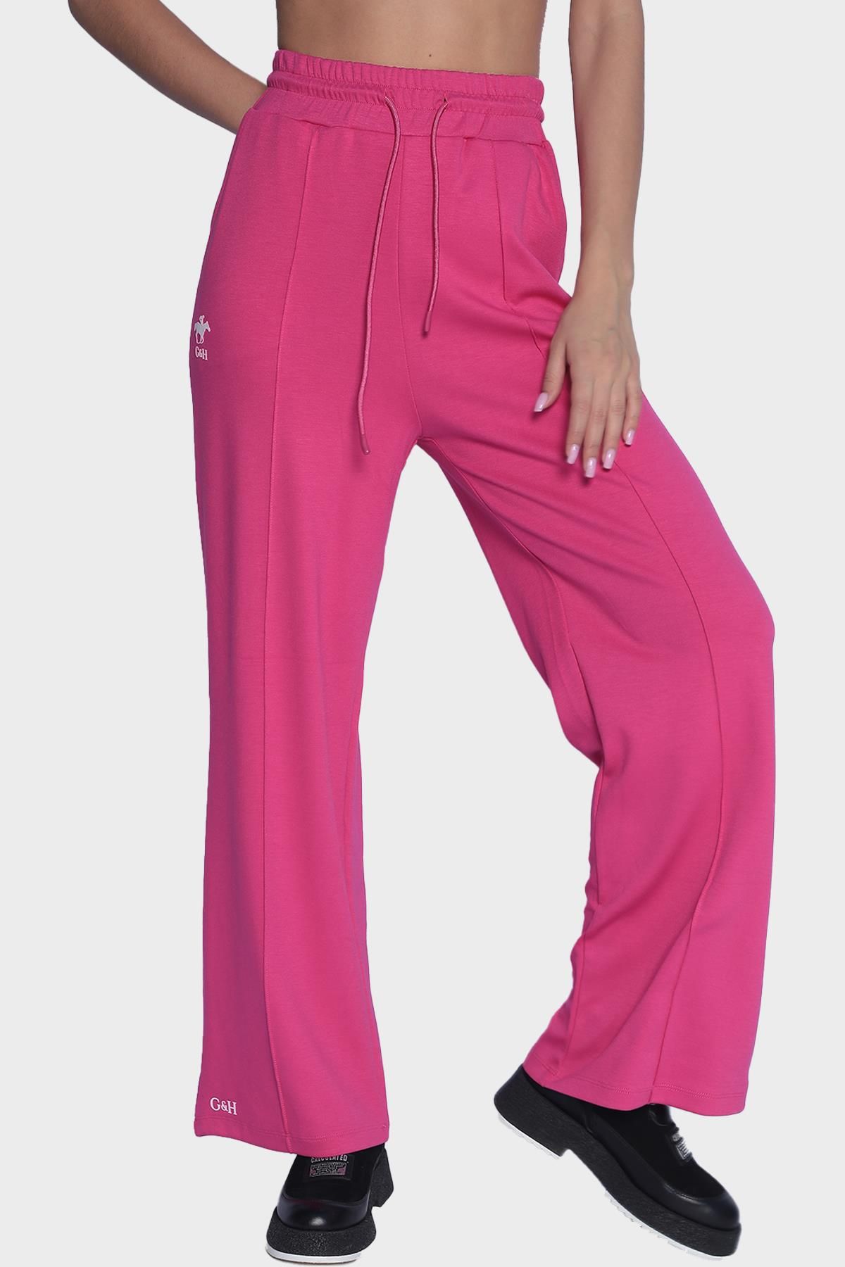 Womens elasticated waist wide-leg pocket detailed sweatpants - Fuchsia