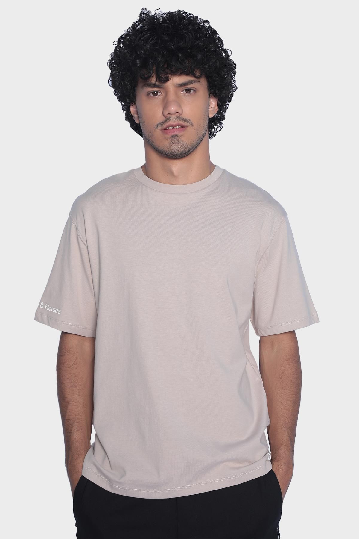 Мужская футболка с круглым вырезом и коротким рукавом - Кремовый