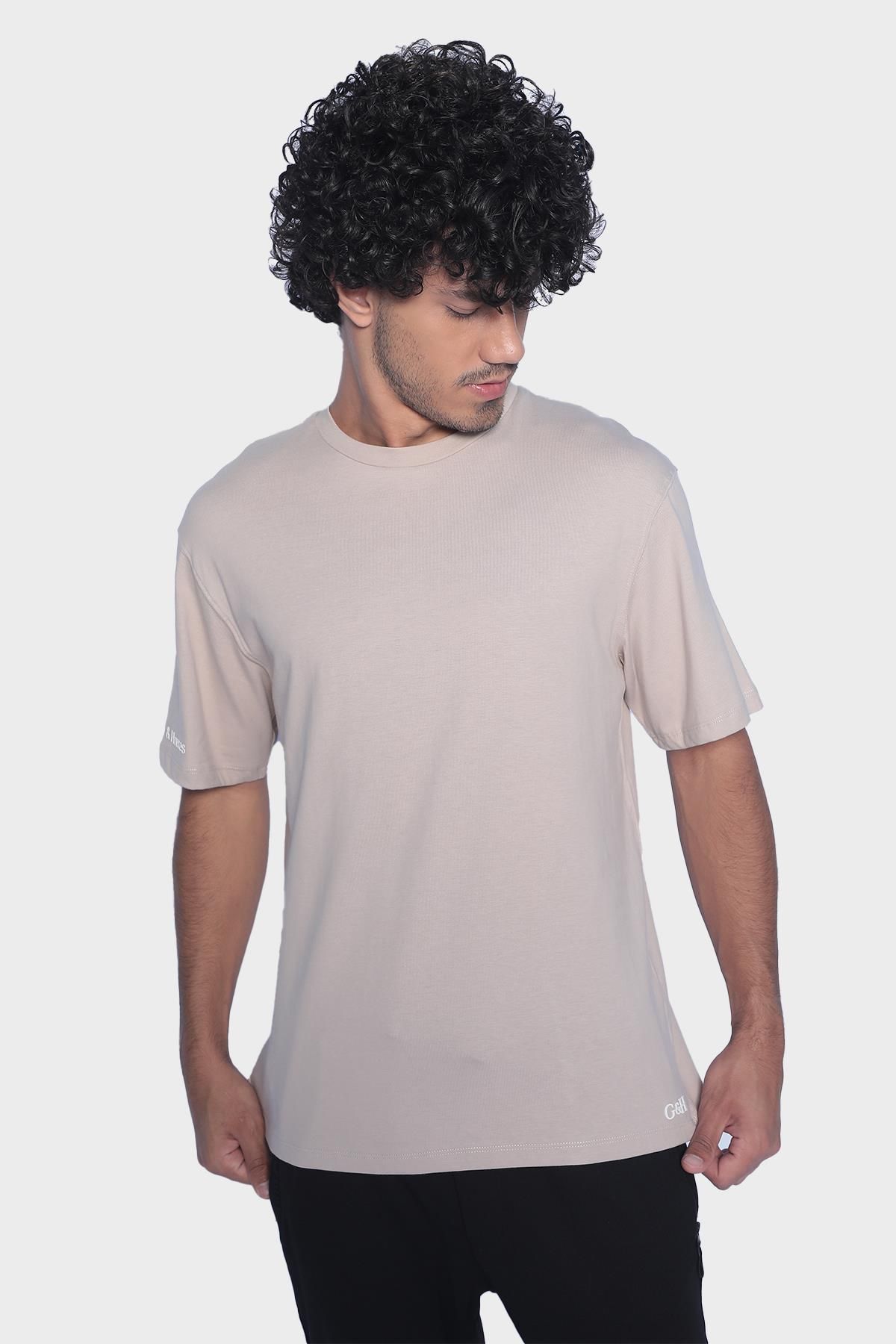 Мужская футболка с круглым вырезом и коротким рукавом - Кремовый