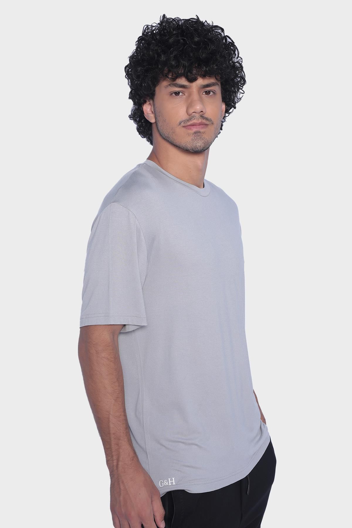Мужская футболка с круглым вырезом и коротким рукавом - Серый