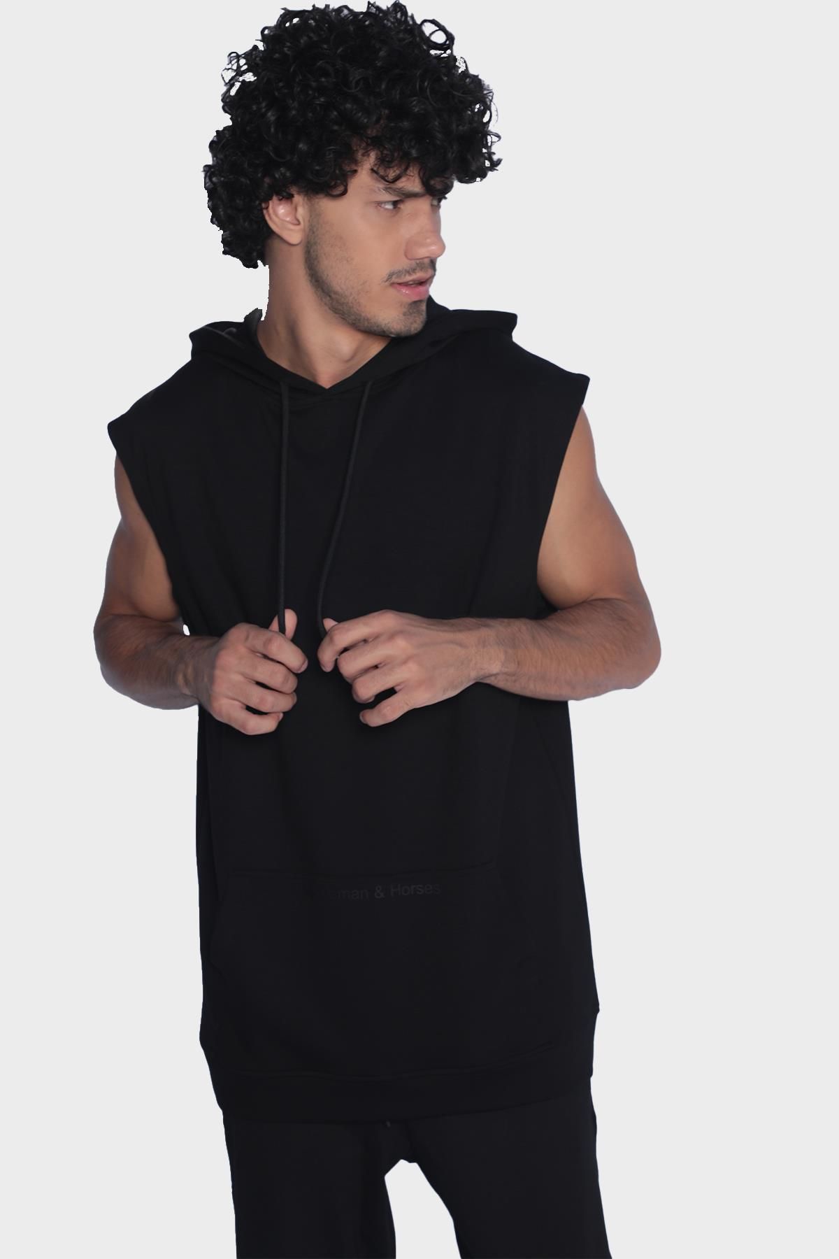 Mens hooded and sleeveless sweatshirt - Black