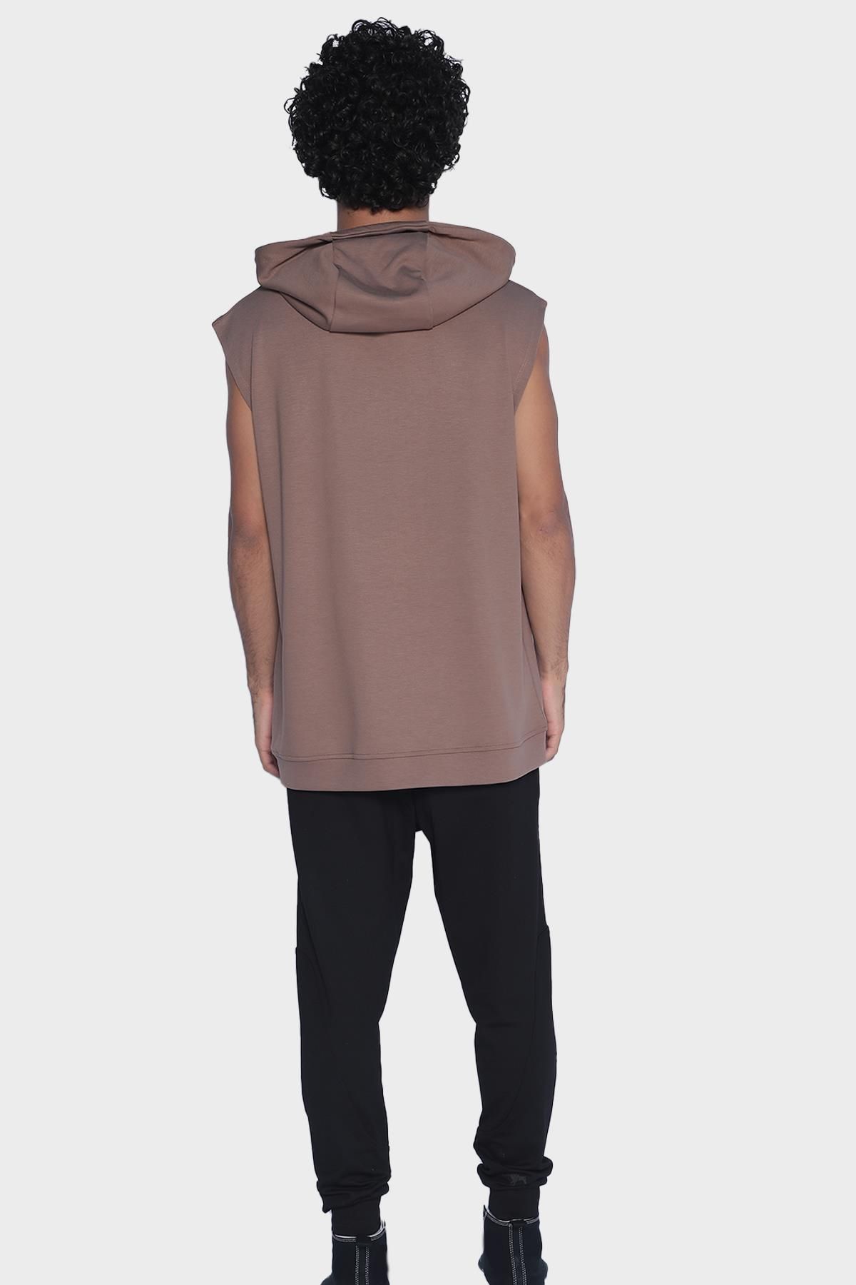 Mens hooded and sleeveless sweatshirt - Camel