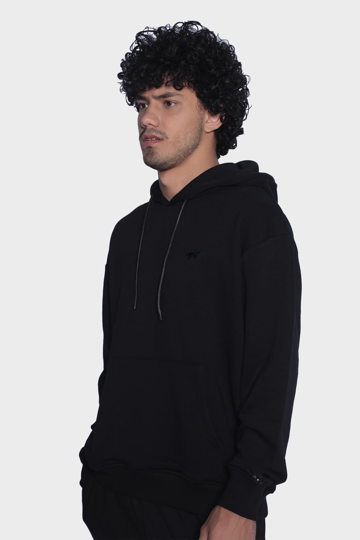Mens Hooded and Long Sleeve Sweatshirt - Black