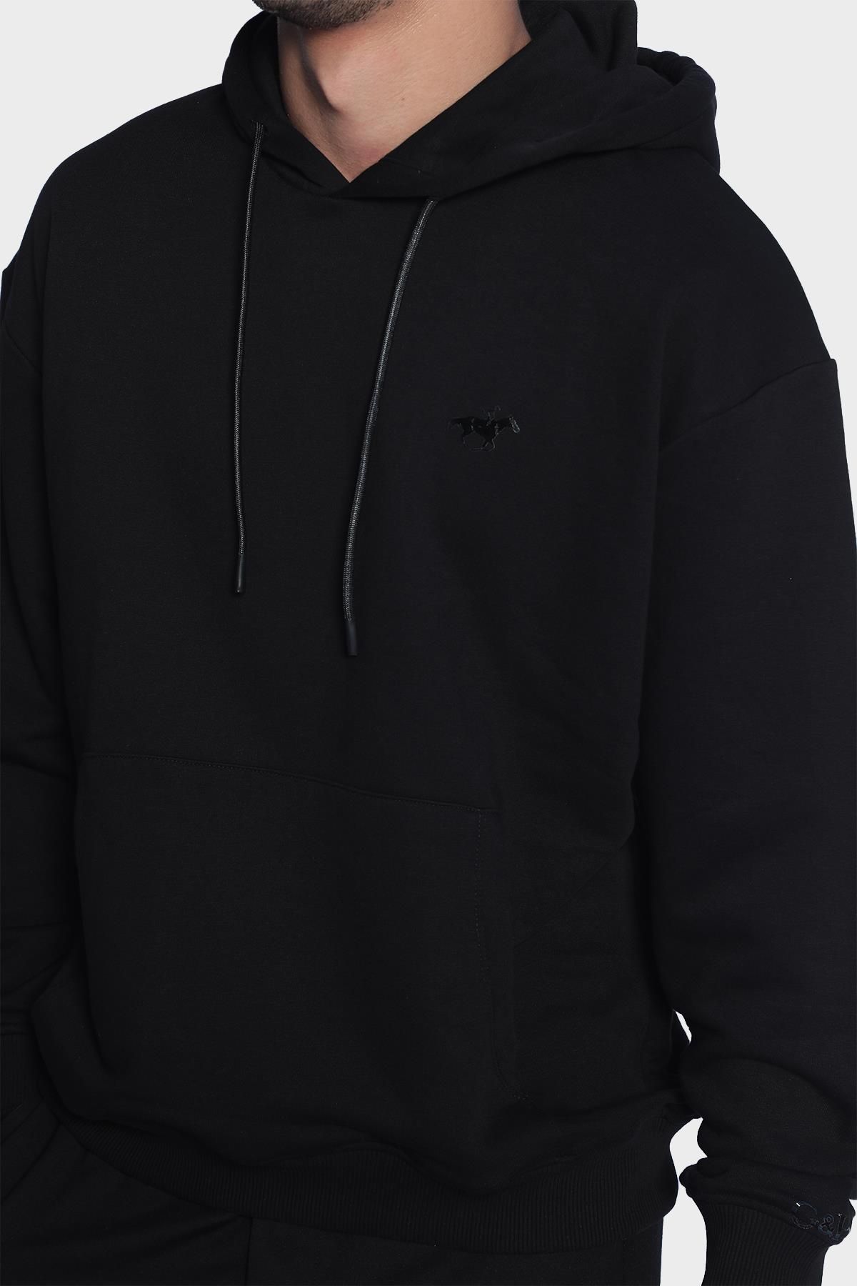 Erkek kapüşonlu ve uzun kollu sweatshirt - Siyah
