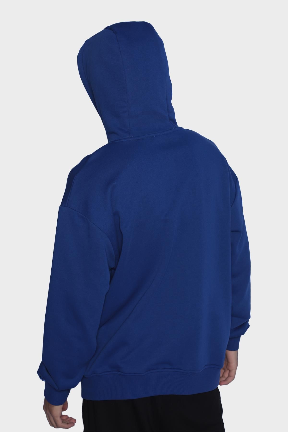 Mens hooded and long-sleeved sweatshirt - Sax blue