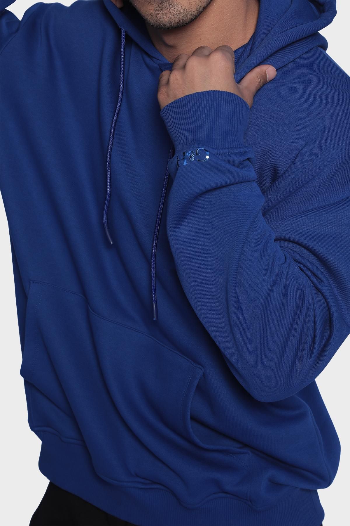 Erkek kapüşonlu ve uzun kollu sweatshirt - Sax mavi