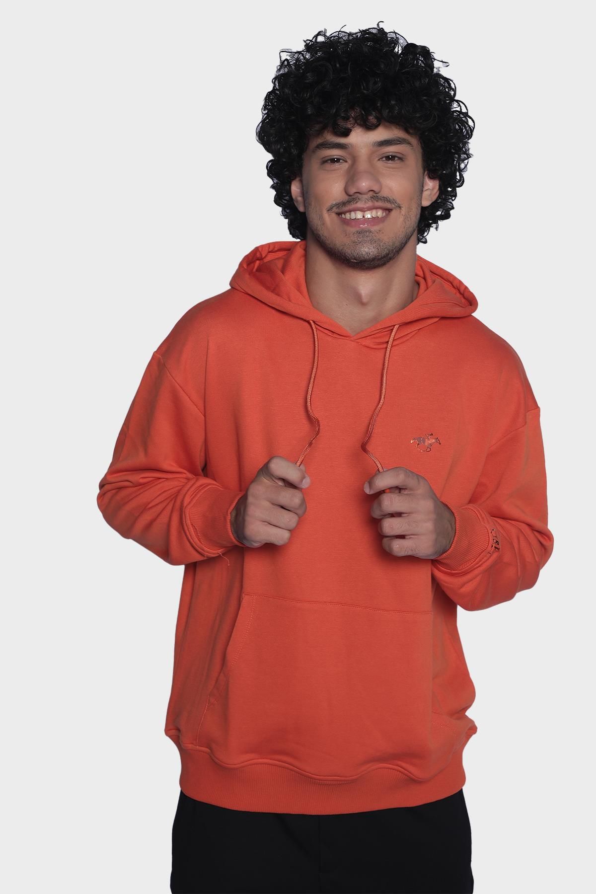 Mens hooded and long-sleeved sweatshirt - Orange
