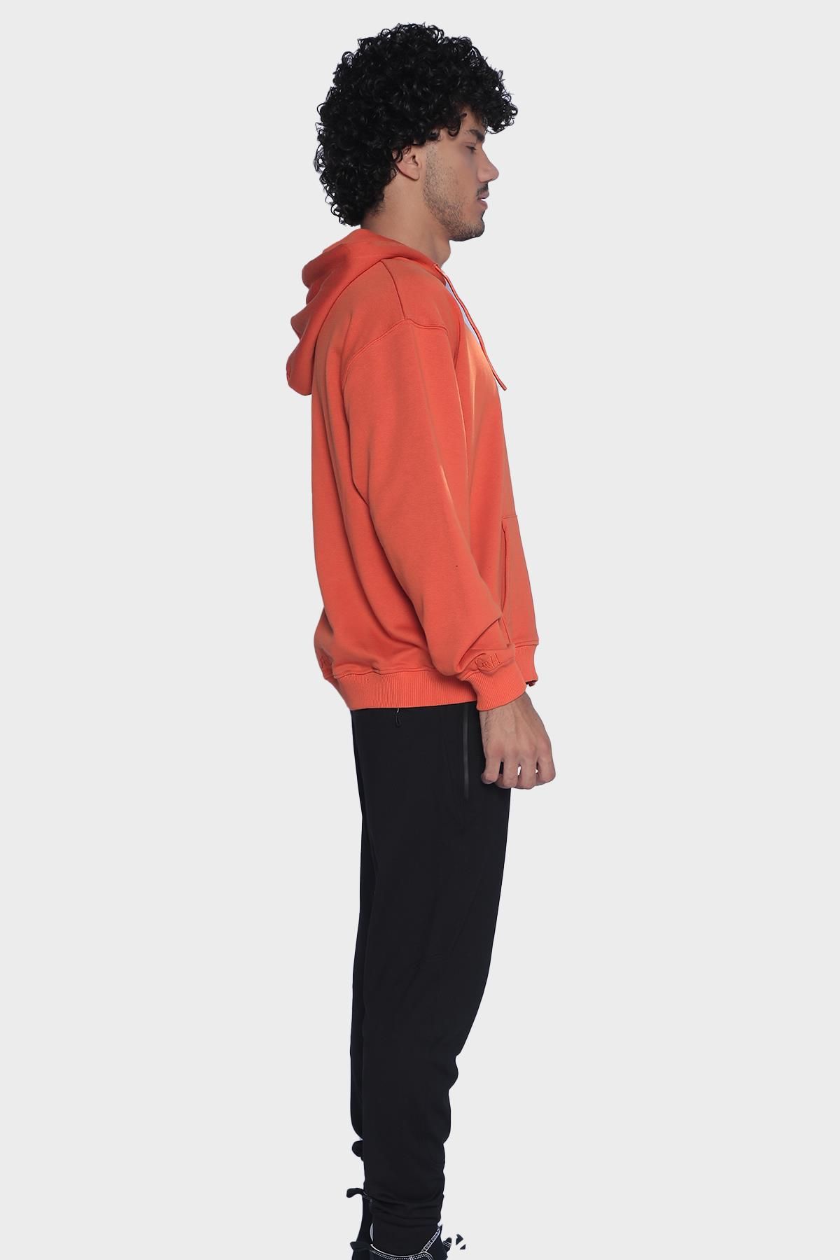 Mens hoodie, long sleeve and zippered sweatshirt - Orange
