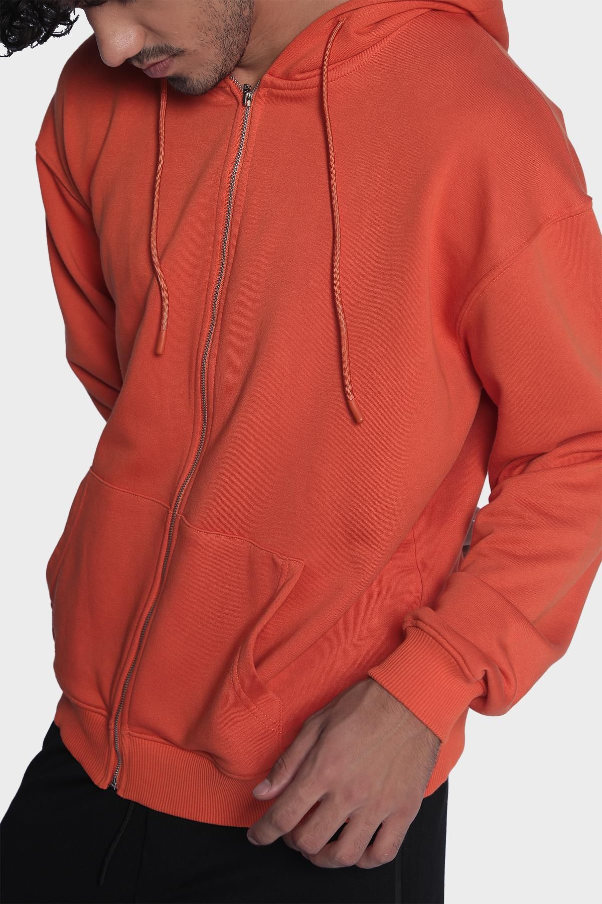 Mens hoodie, long sleeve and zippered sweatshirt - Orange