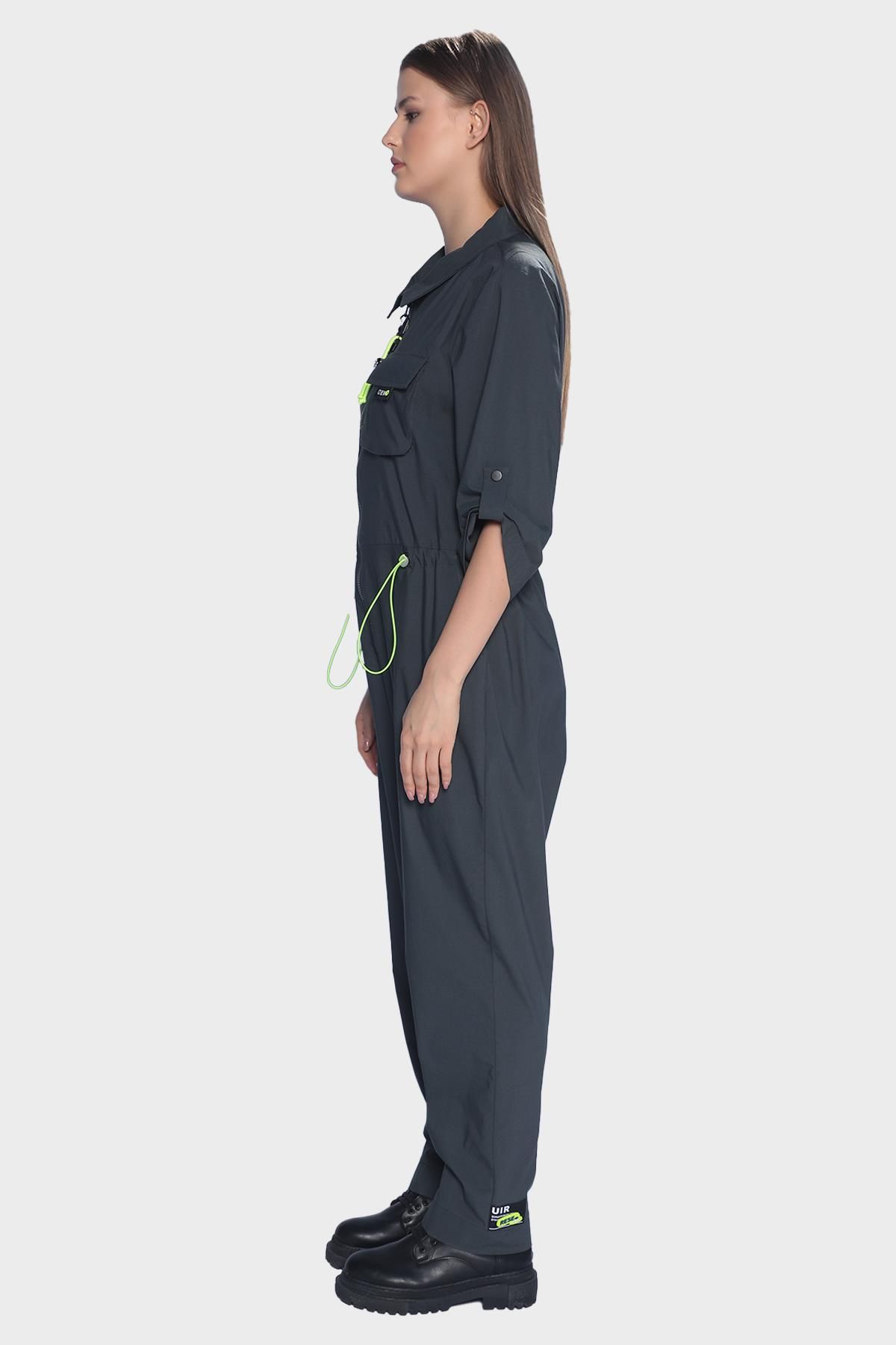Plus Size Womens Sports Style Jumpsuit with Zipper at the Front - Grey