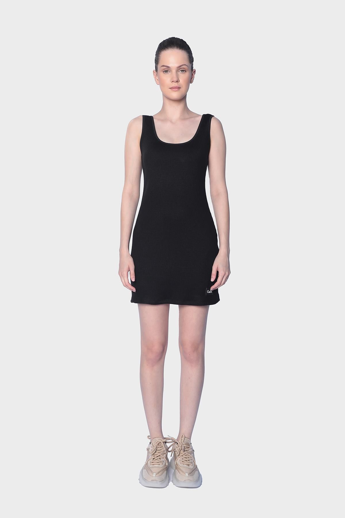 Black Square Neckline Fitted Acrylic Fabric Mini Dress