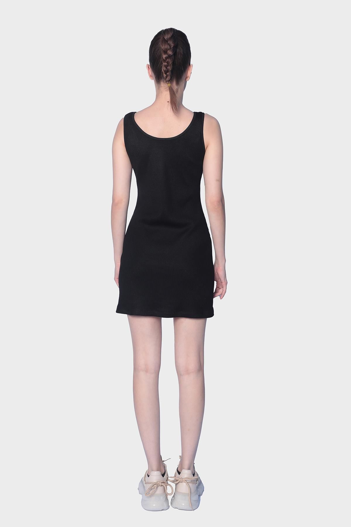 Black Square Neckline Fitted Acrylic Fabric Mini Dress