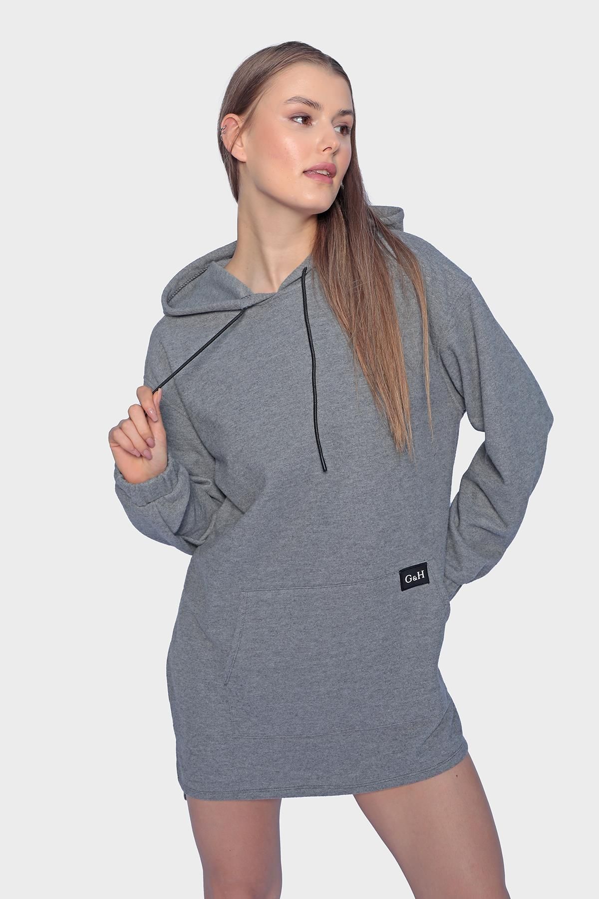 Oversized hooded long sleeve sports mini dress - Grey