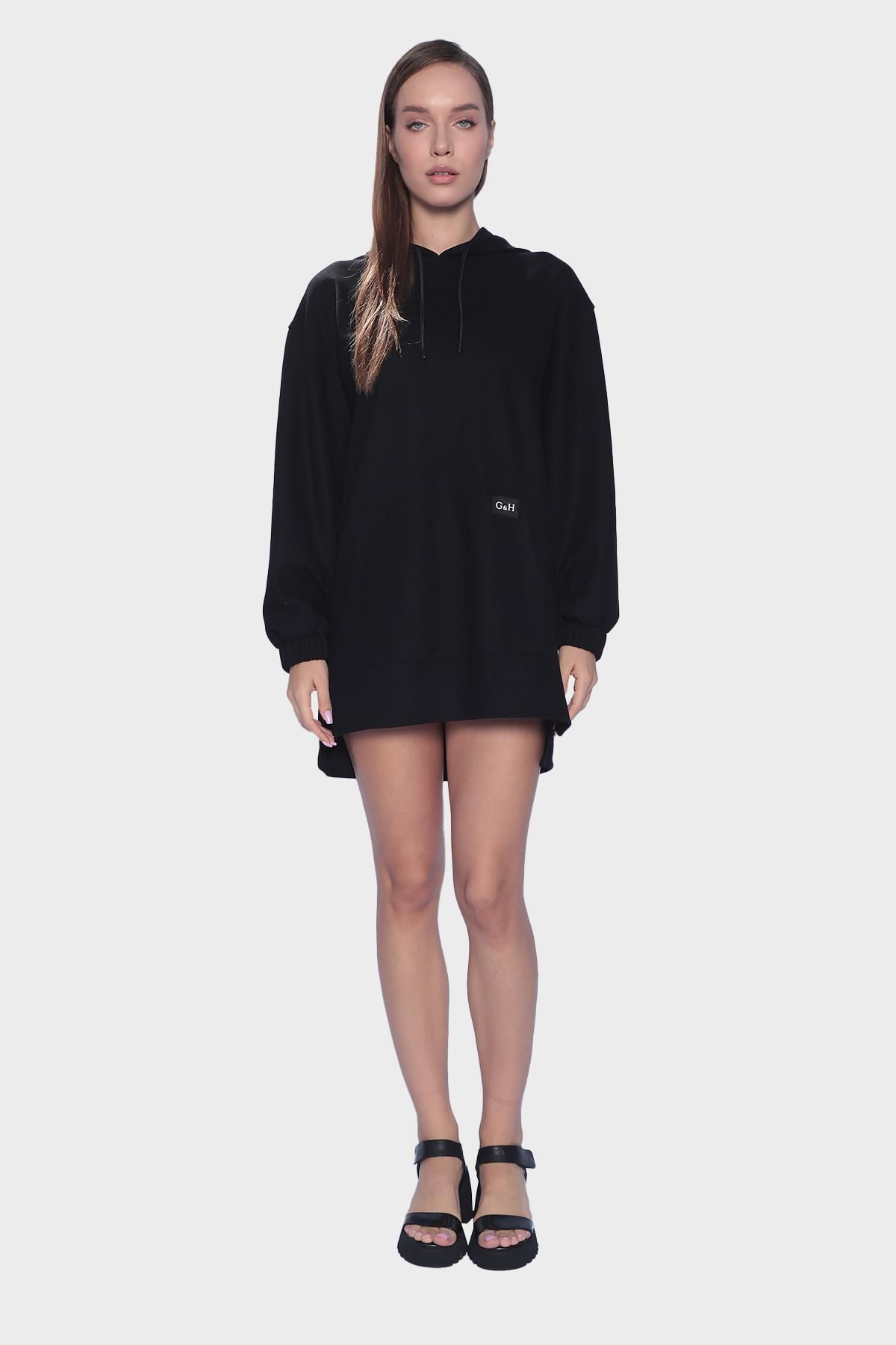 Oversized hooded long sleeve sports mini dress - Black