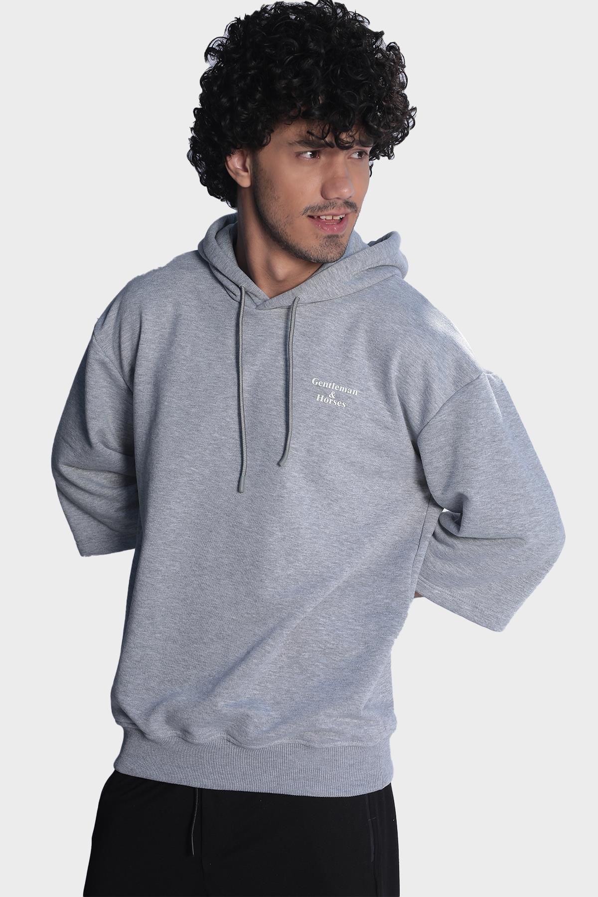 Mens Hooded Short Sleeve Kangaroo Pocket Detailed Sweatshirt - Grey