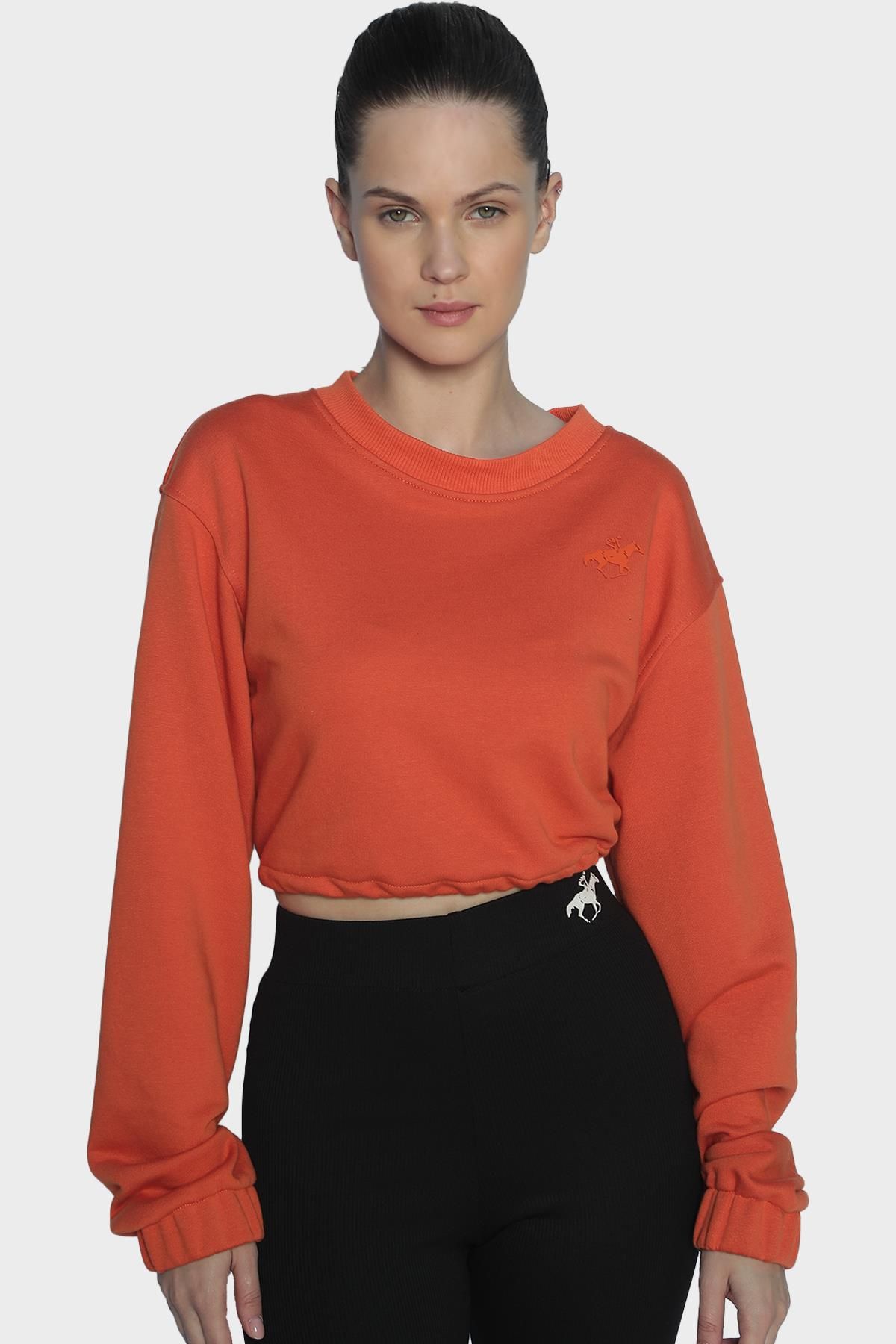Womens long sleeve tie at the back and waist detailed crop - Orange