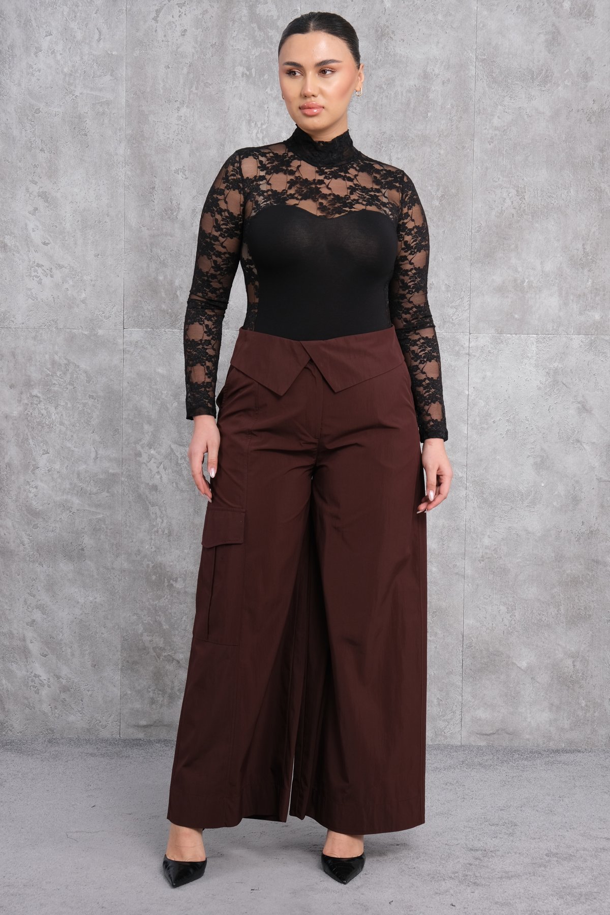 Plus Size Wide-Leg Pants-Claret Red
