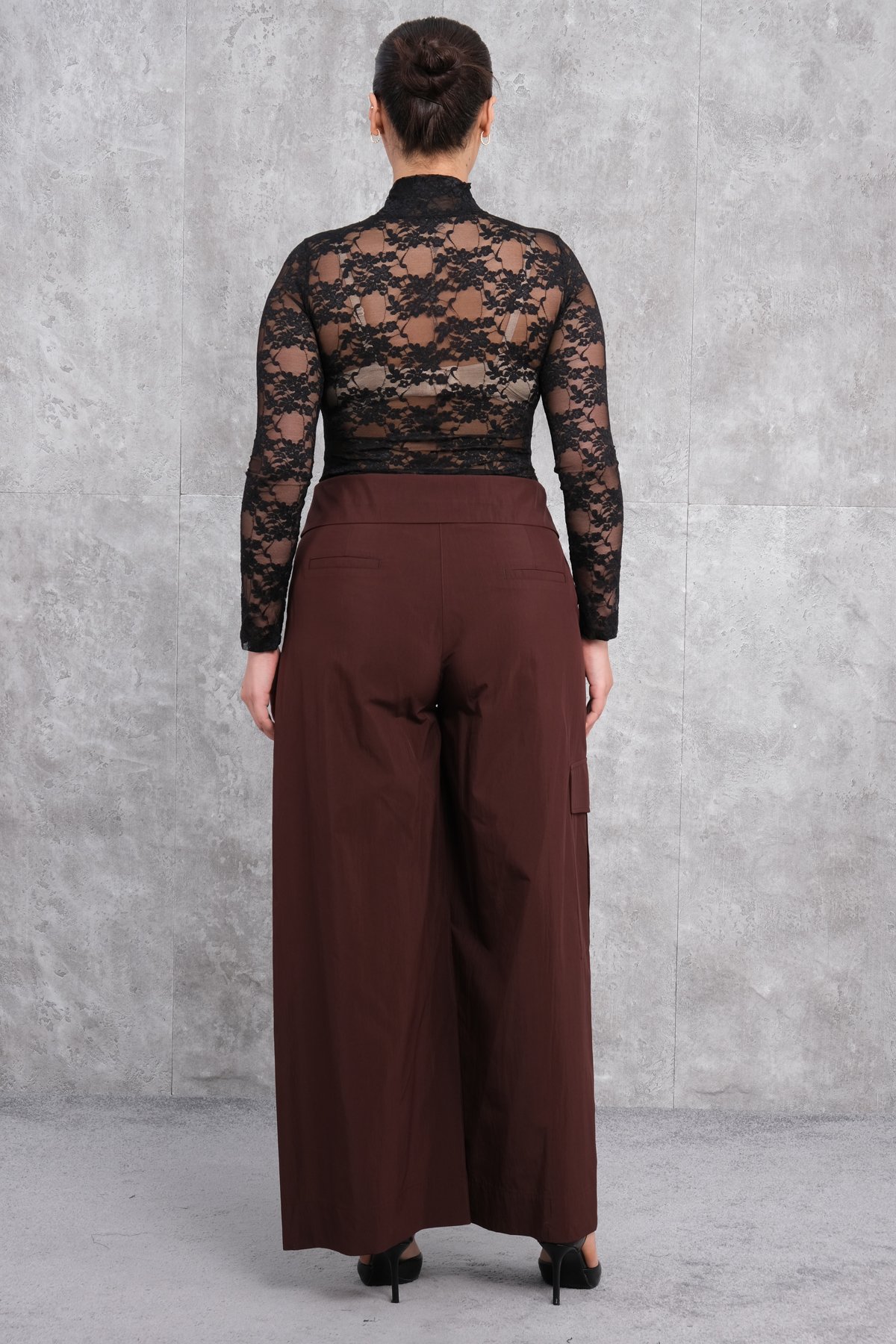 Plus Size Wide-Leg Pants-Claret Red