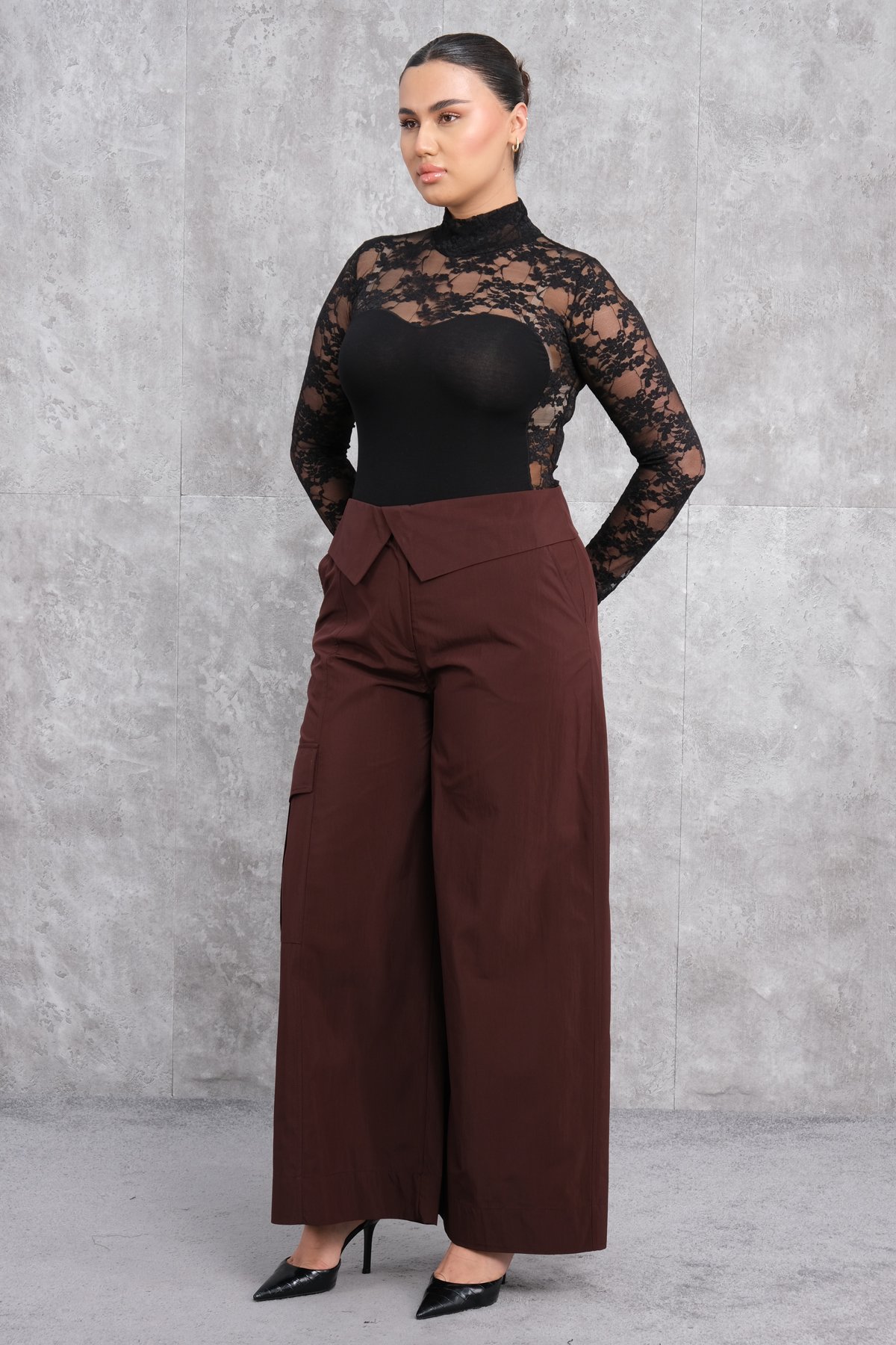 Plus Size Wide-Leg Pants-Claret Red