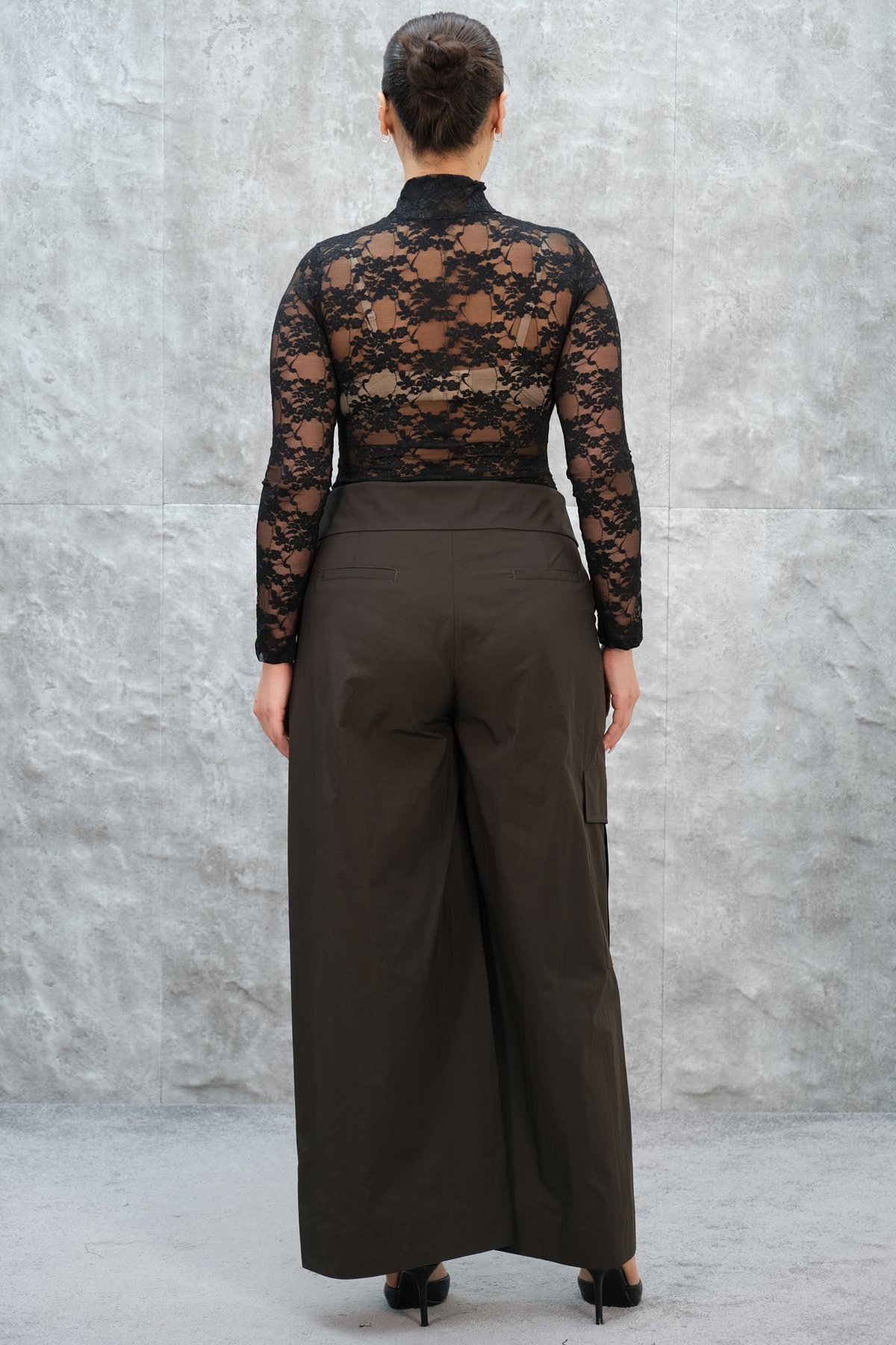 Plus Size Wide-Leg Pants-Brown