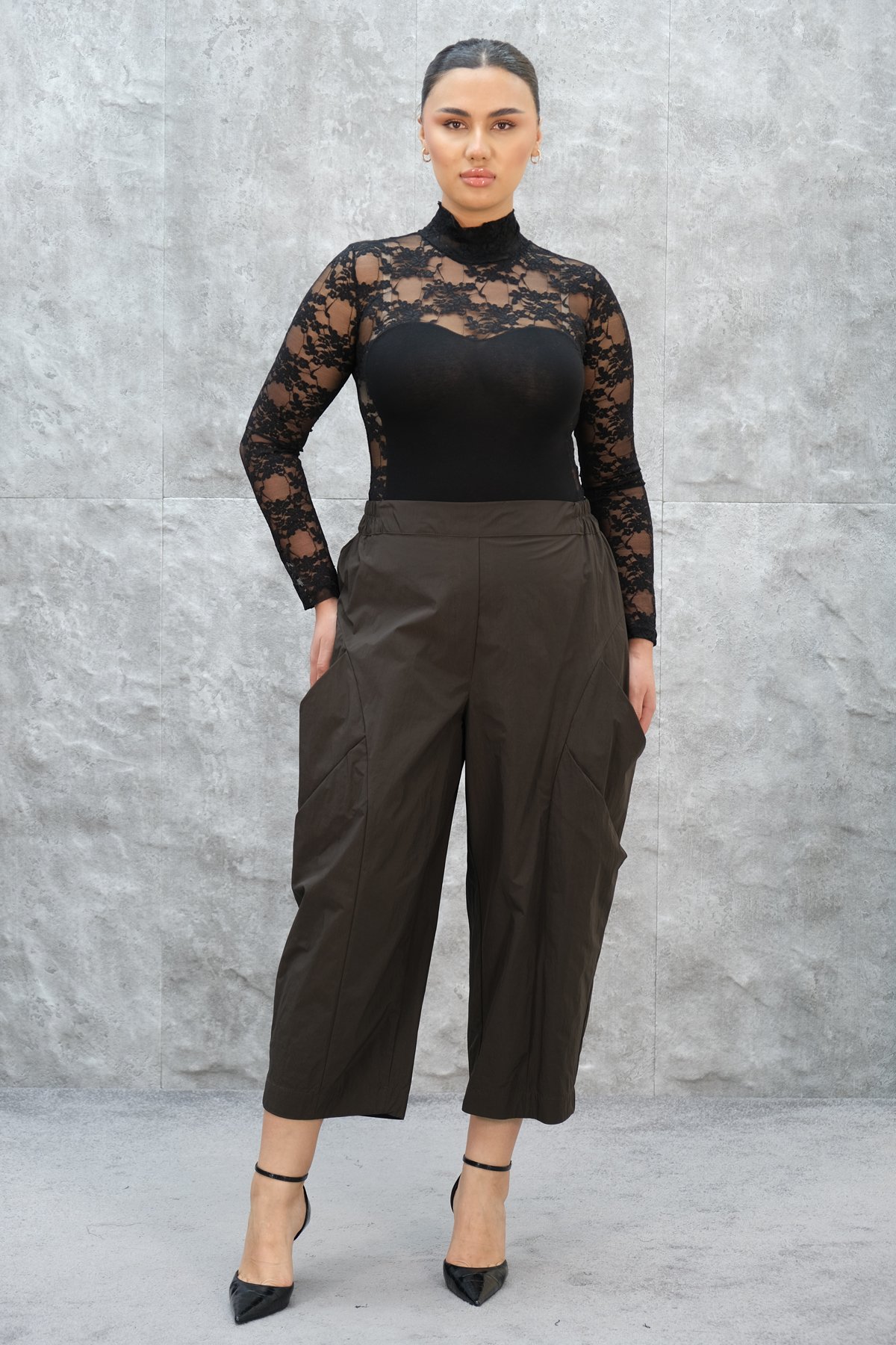 Plus Size Pants-Brown