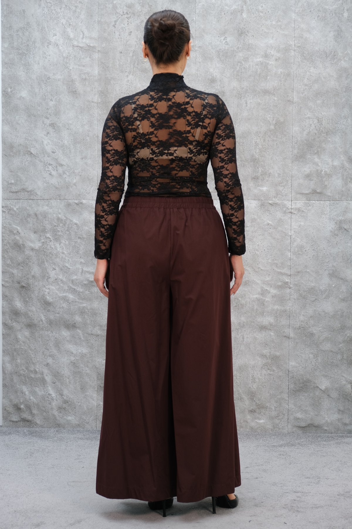 Plus Size Wide-Leg Pants-Claret Red