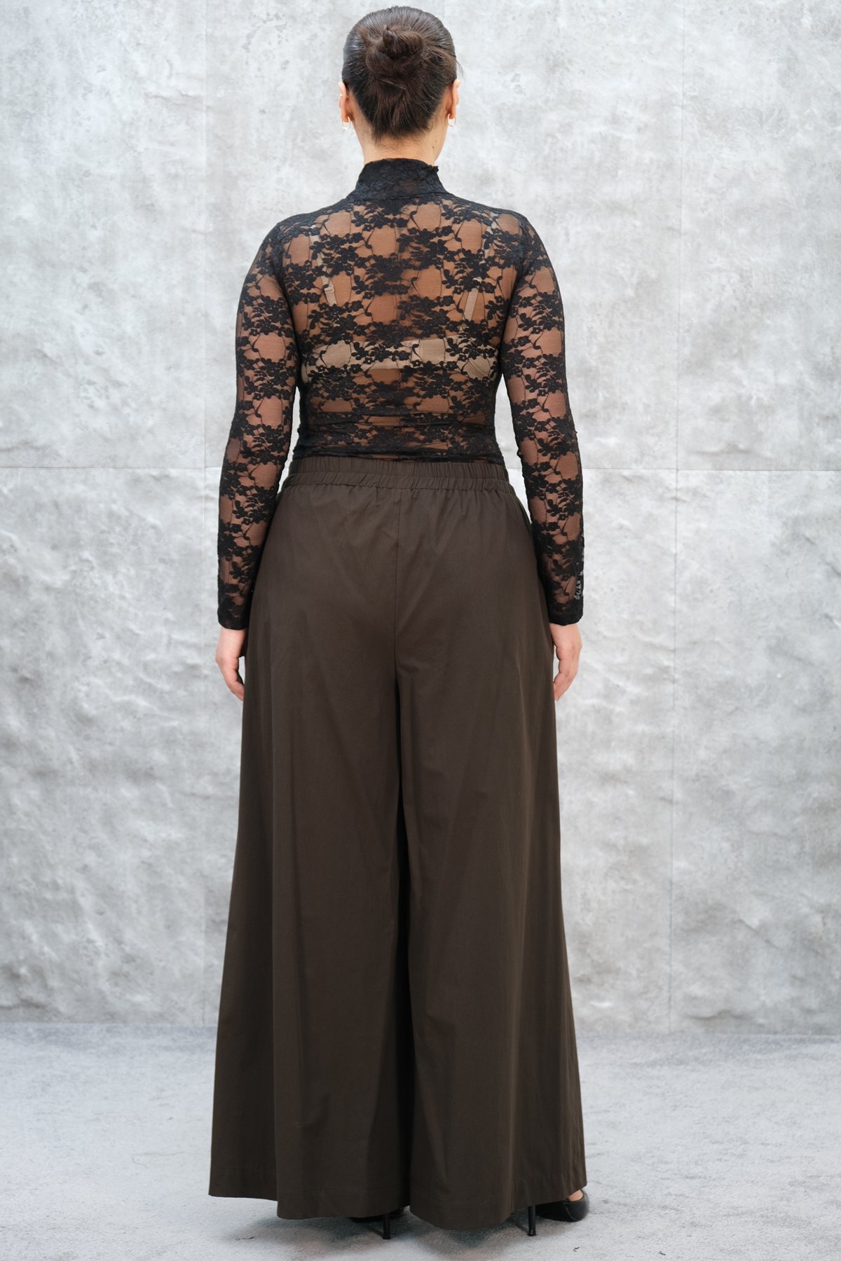 Plus Size Wide-Leg Pants-Brown