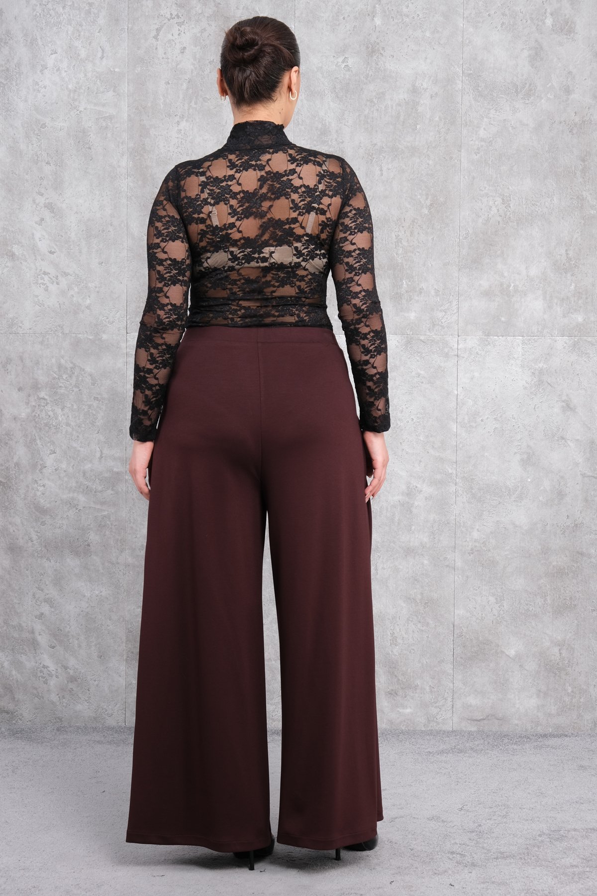 Plus Size Wide-Leg Pants-Claret Red
