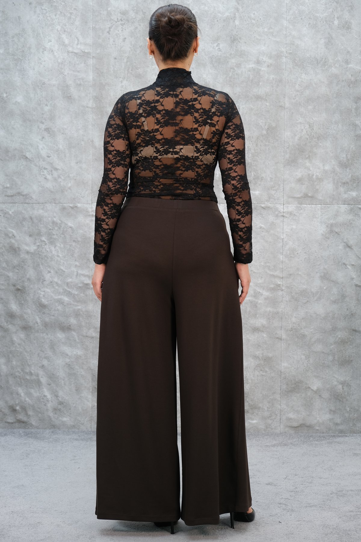 Plus Size Wide-Leg Pants-Brown
