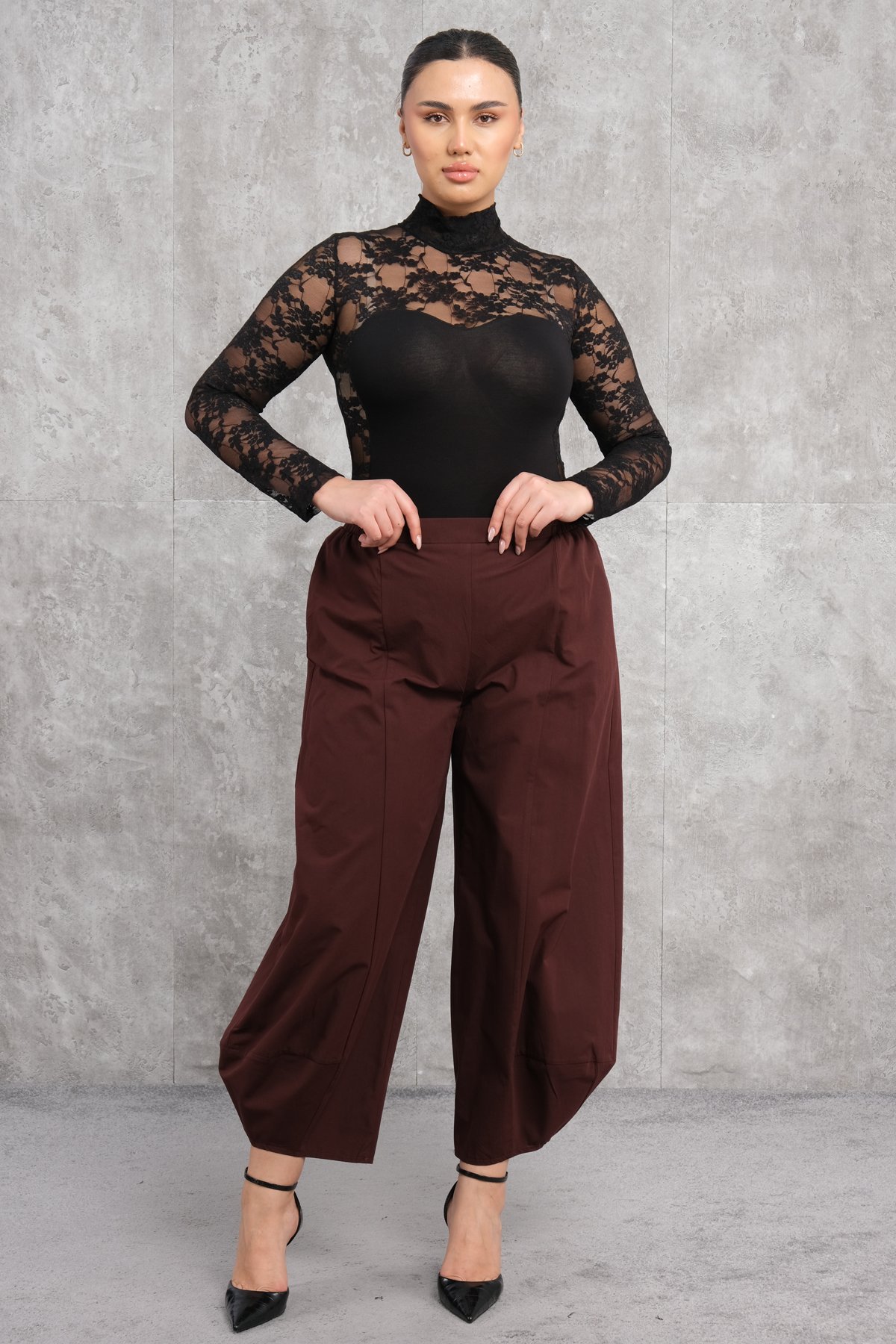 Plus Size Pants-Claret Red