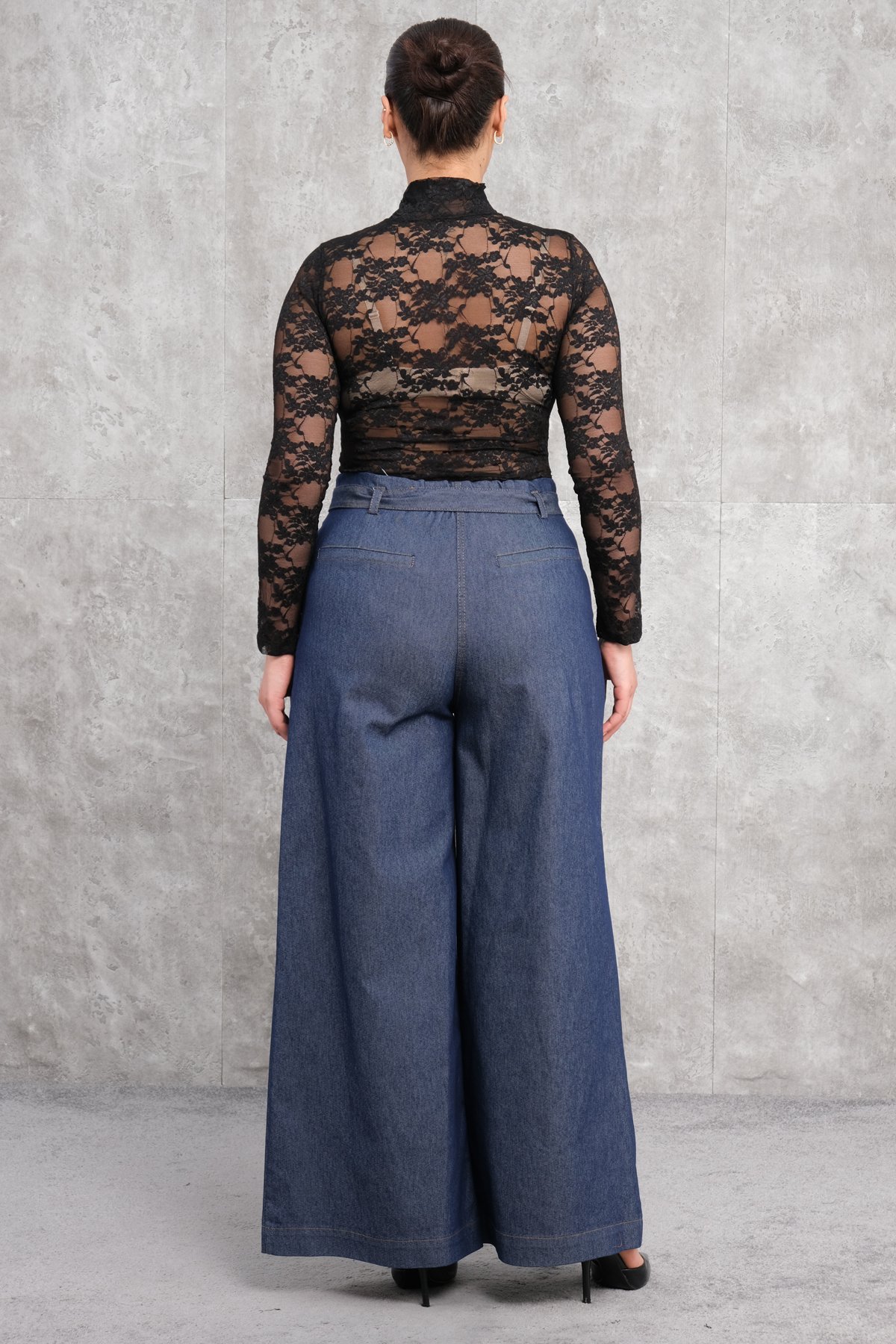 Plus Size Wide-Leg Pants-Blue